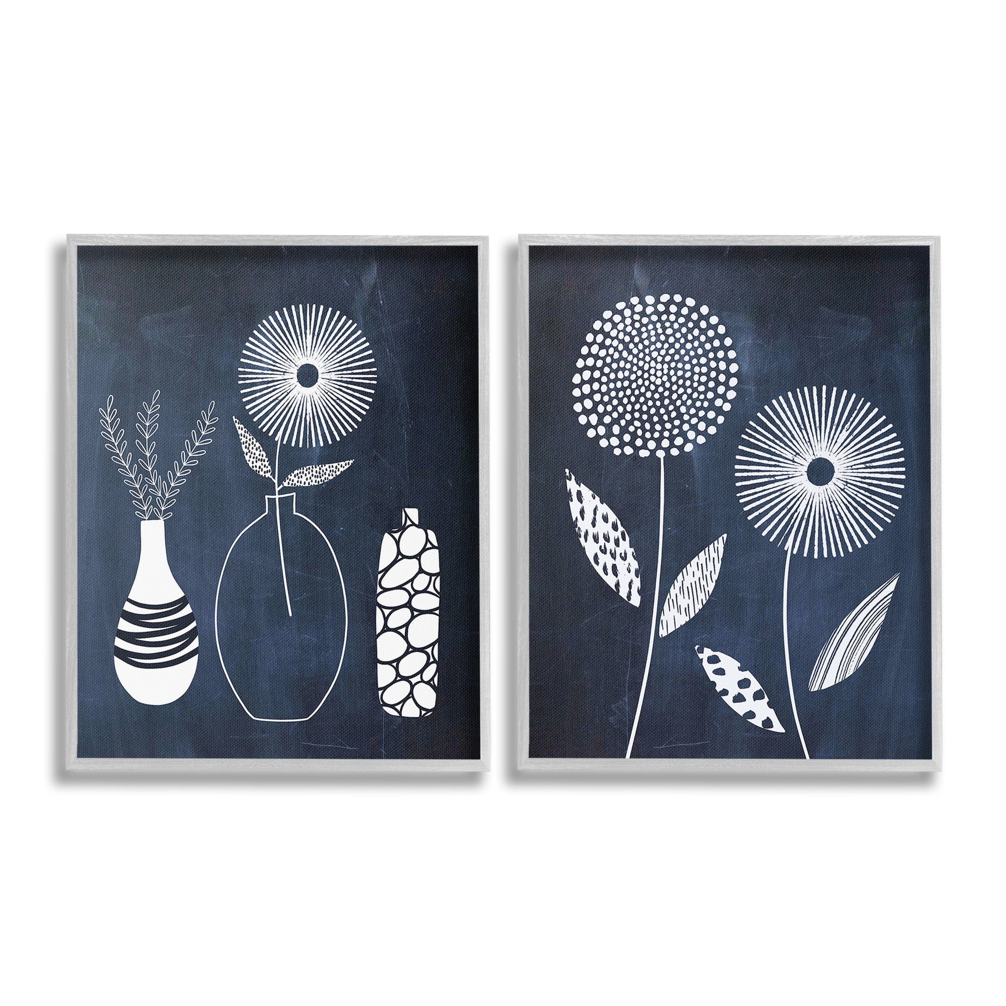 Stupell Industries Structured Flowers on Blue Botanical & Floral Painting Gray Framed Art Print Wall Art, 16 x 20, Set of 2