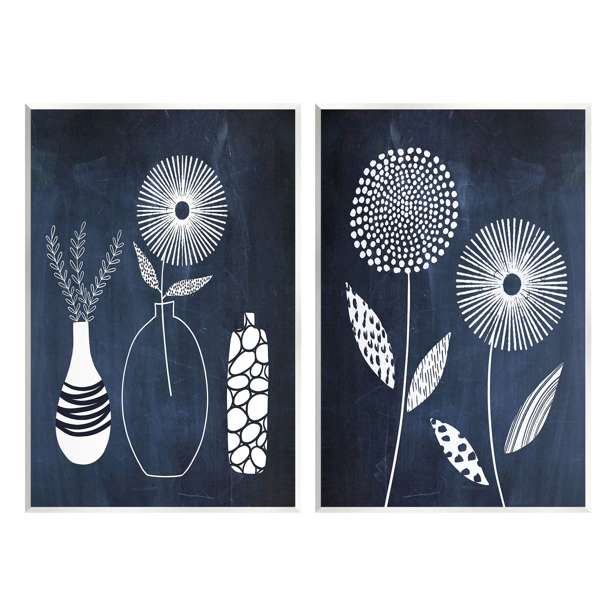 Stupell Industries Structured Flowers on Blue Botanical & Floral Painting Unframed Art Print Wall Art, 13 x 19, Set of 2