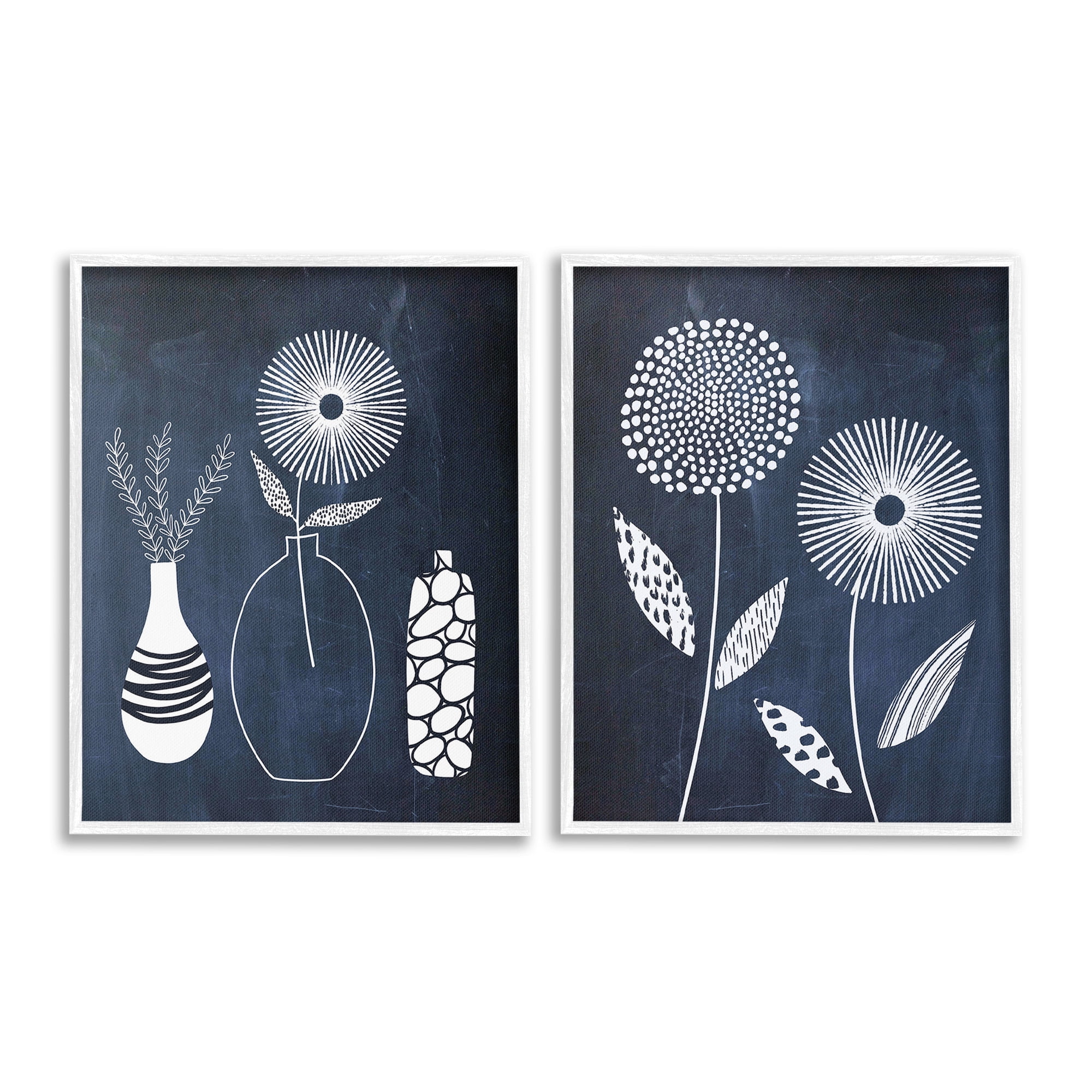 Stupell Industries Structured Flowers on Blue Botanical & Floral Painting White Framed Art Print Wall Art, 11 x 14, Set of 2
