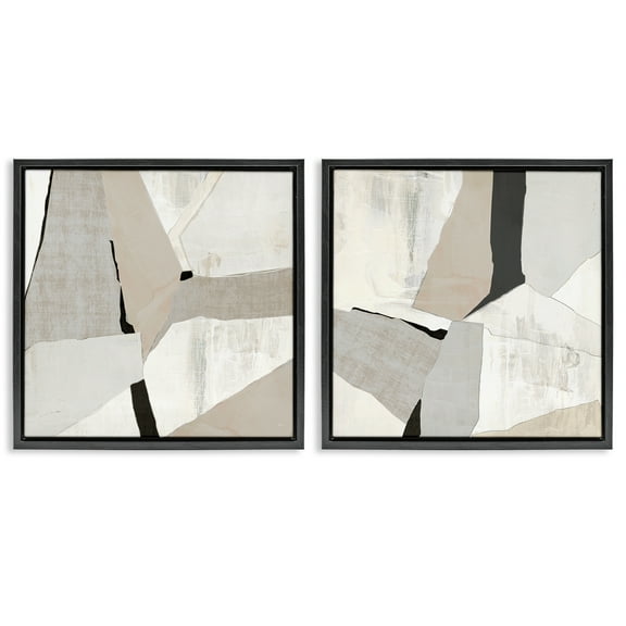 Stupell Industries Structured Muted Shapes Abstract Painting Black Floater Framed Canvas Art Print Wall Art, 18 x 18, Set of 2