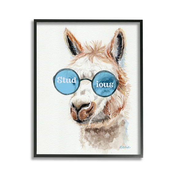 Stupell Industries Stud-ious Funny Llama Animals & Insects Painting Black Framed Art Print Wall Art, 11 x 14