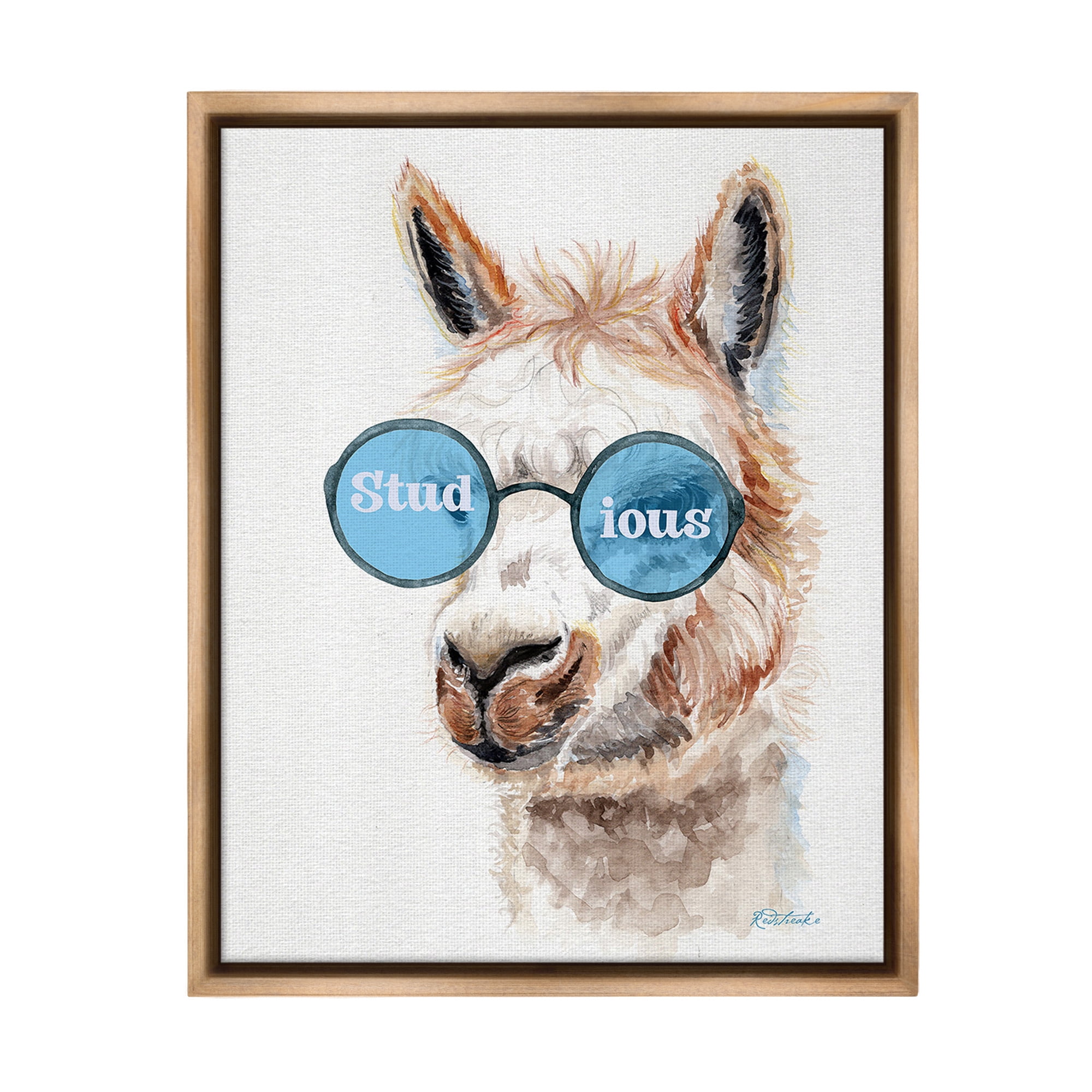 Stupell Industries Stud-ious Funny Llama Animals & Insects Painting Brown Floater Framed Canvas Art Print Wall Art, 17 x 21
