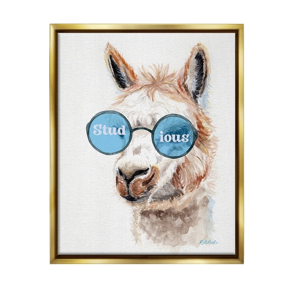 Stupell Industries Stud-ious Funny Llama Animals & Insects Painting Gold Floater Framed Canvas Art Print Wall Art, 17 x 21