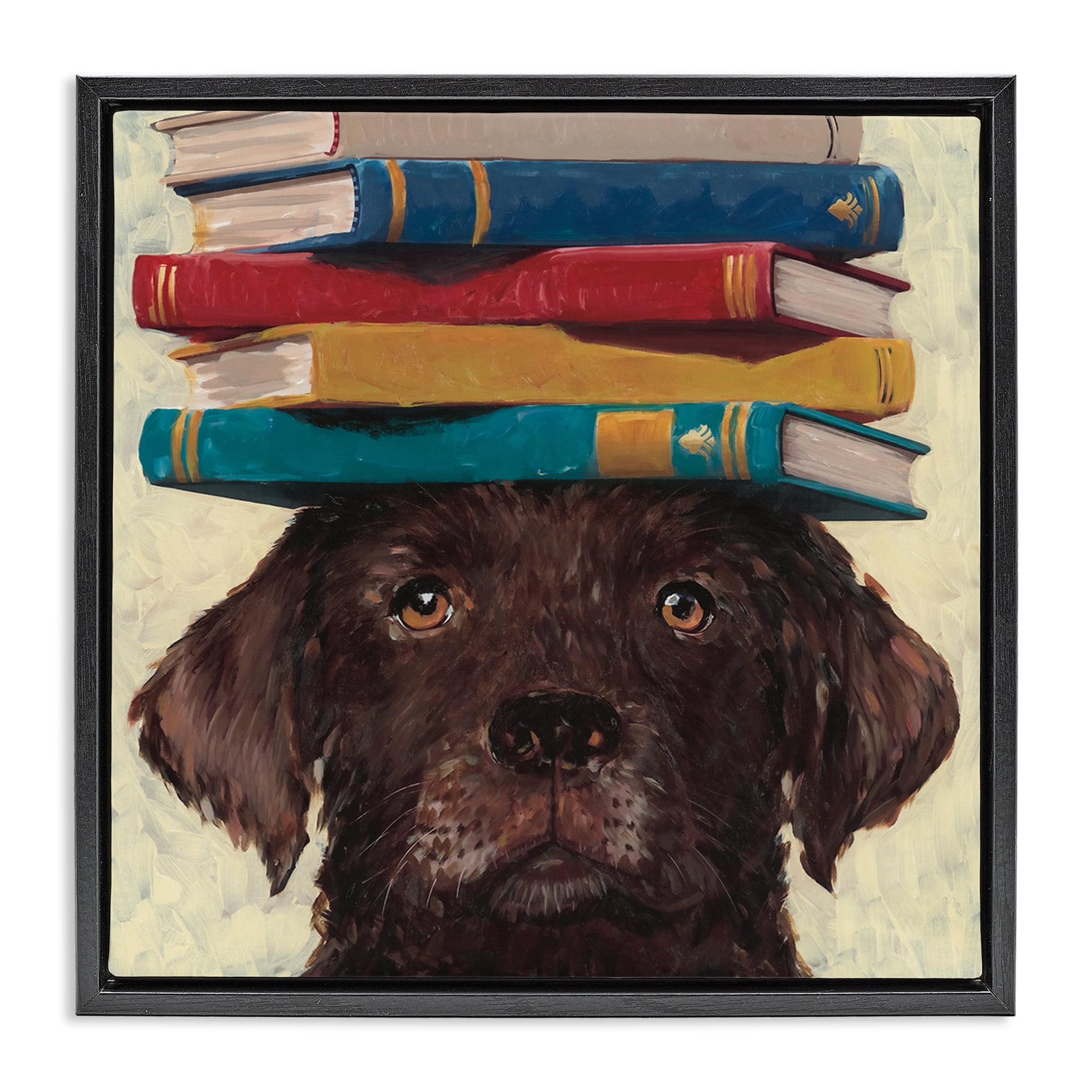 Stupell Industries Studious Abby Dog Black Framed Floater Canvas Wall Art, design by Studio Bautista