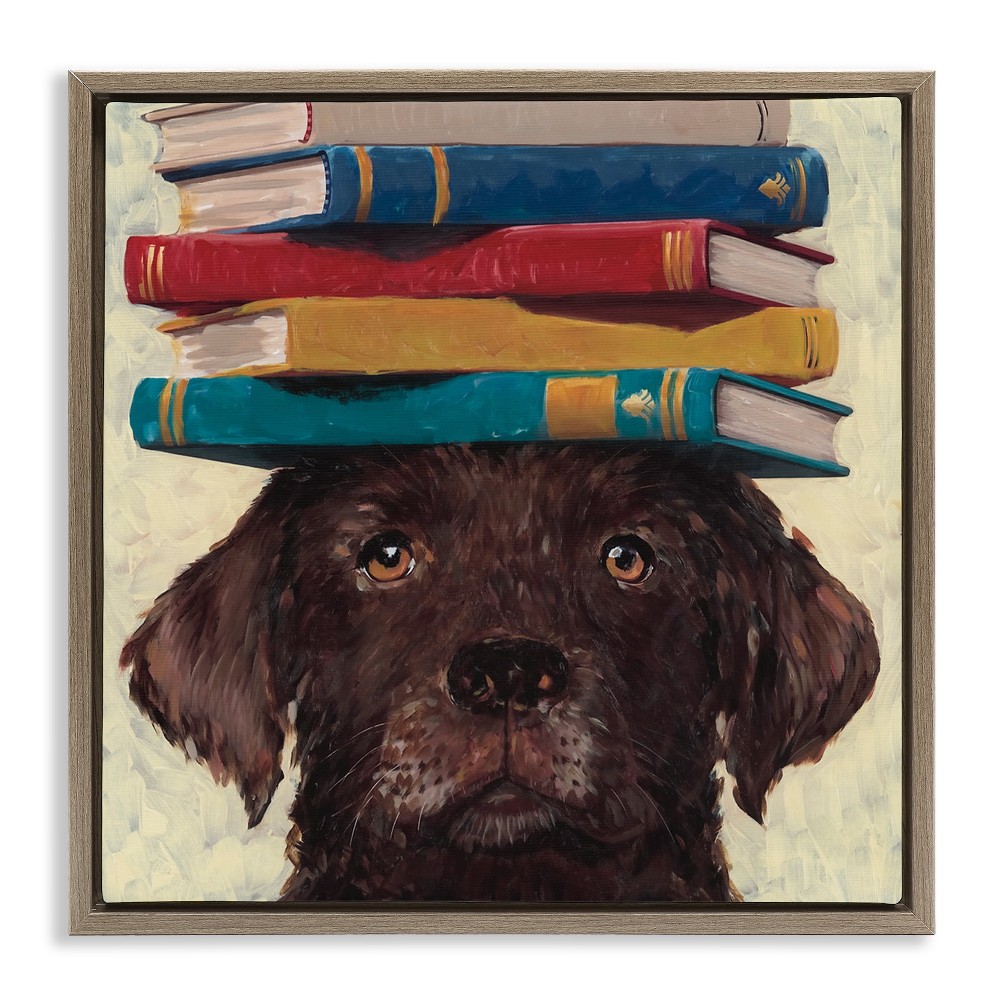 Stupell Industries Studious Abby Dog Brown Framed Floater Canvas Wall Art, design by Studio Bautista