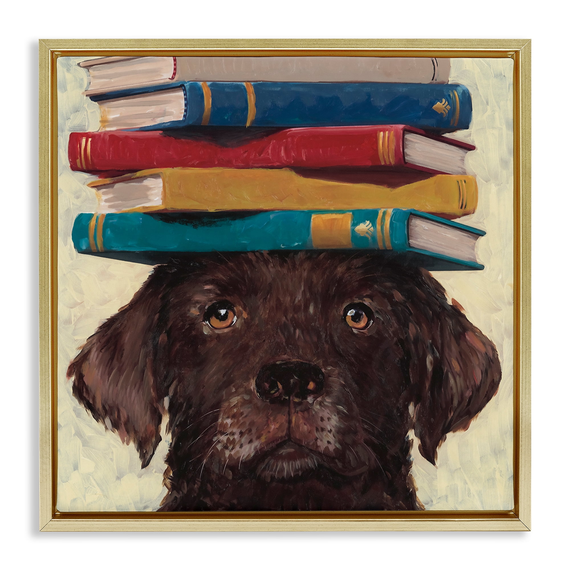 Stupell Industries Studious Abby Dog Gold Framed Floater Canvas Wall Art, design by Studio Bautista