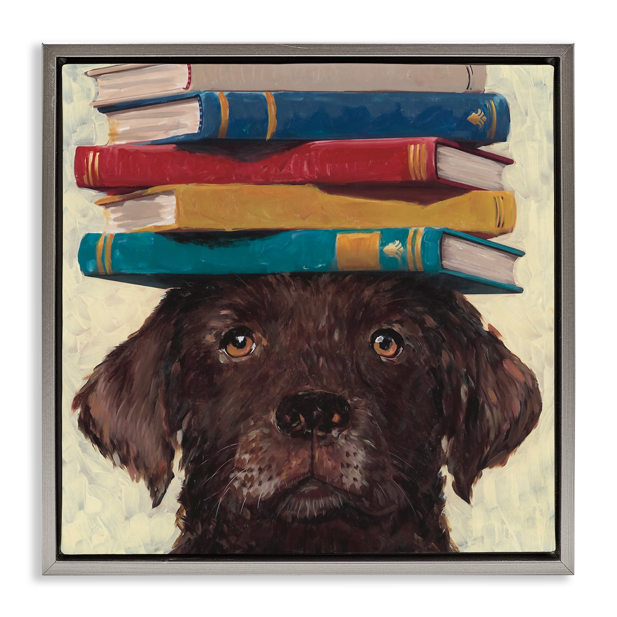 Stupell Industries Studious Abby Dog Gray Framed Floater Canvas Wall Art, design by Studio Bautista