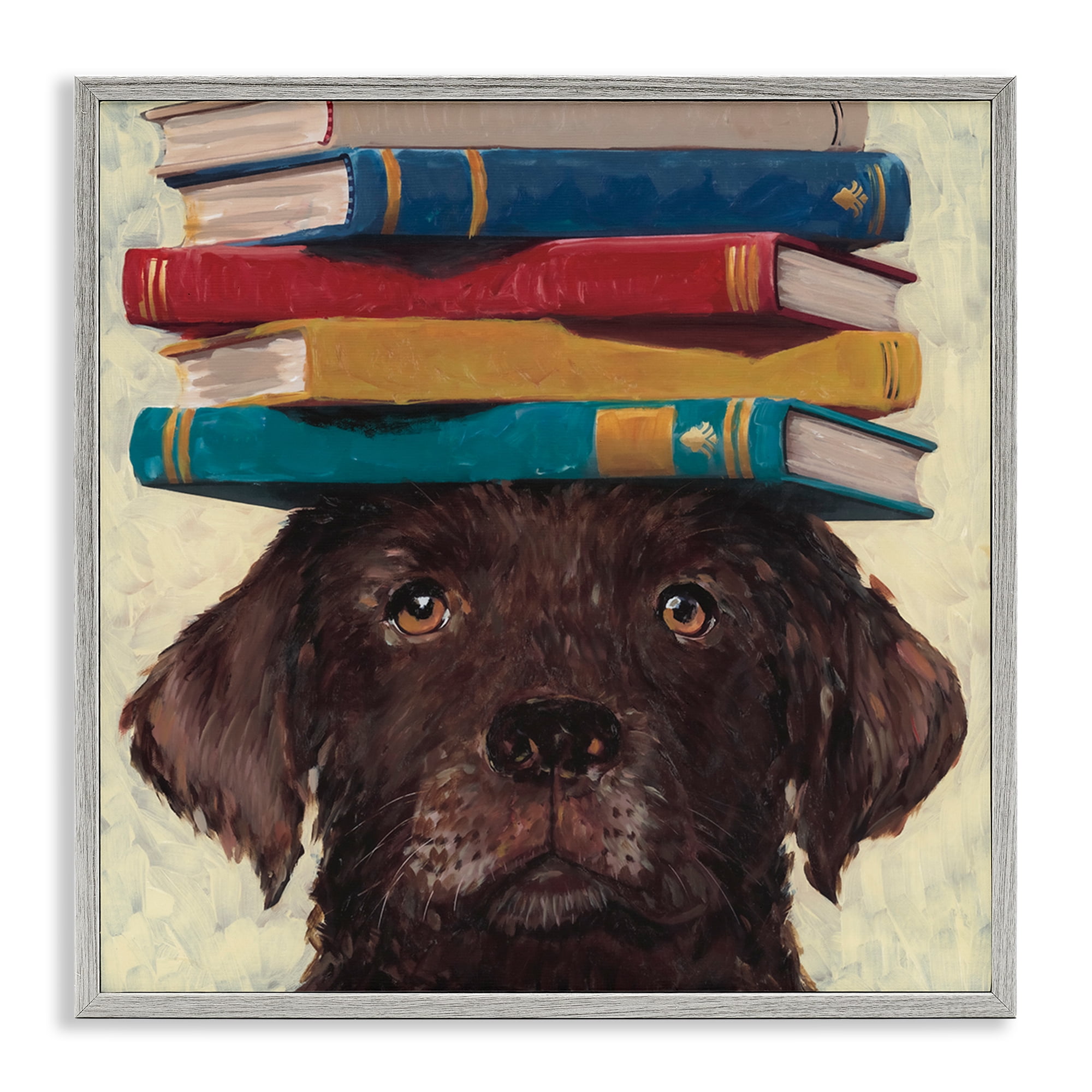 Stupell Industries Studious Abby Dog Gray Framed Giclee Art, design by Studio Bautista