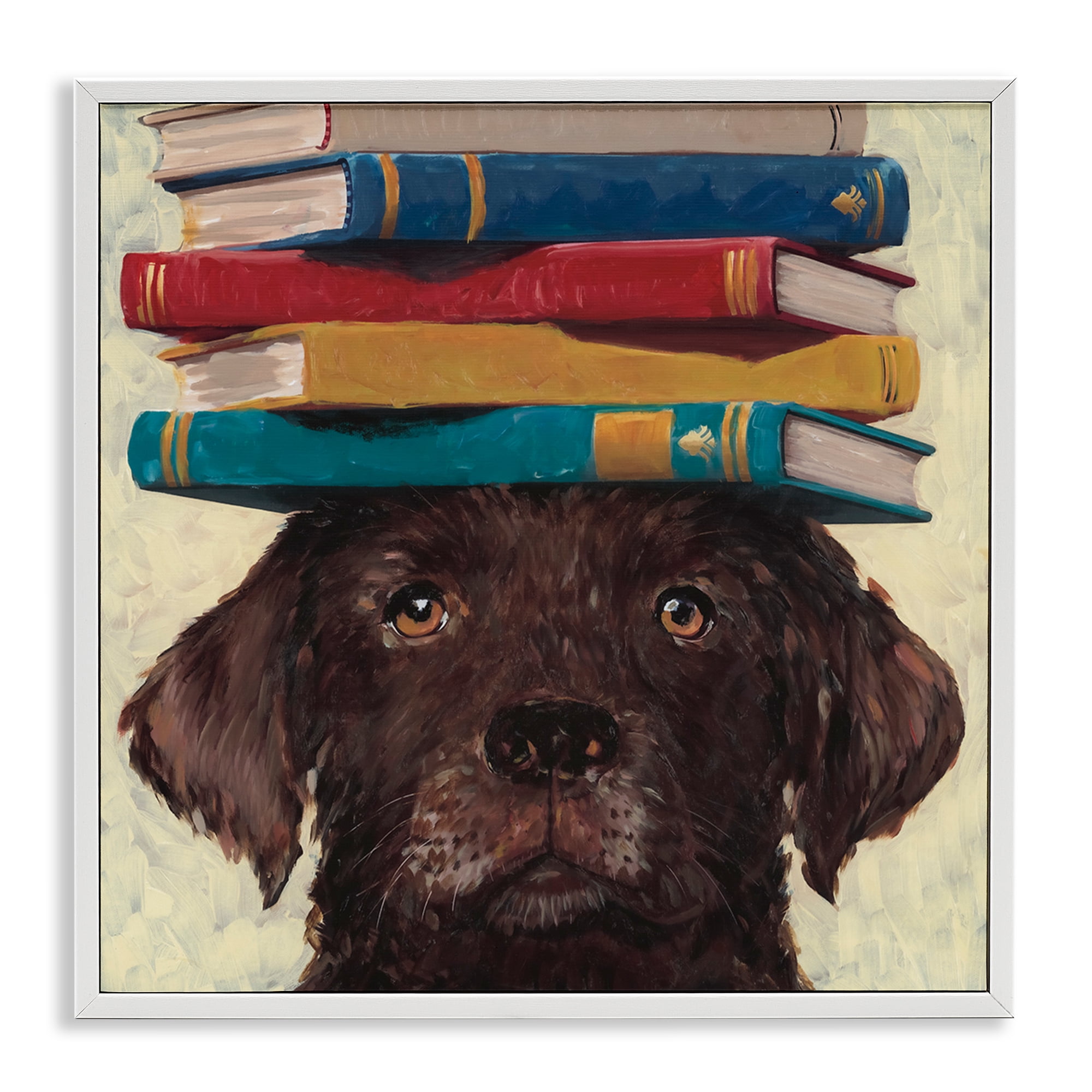 Stupell Industries Studious Abby Dog White Framed Giclee Art, design by Studio Bautista