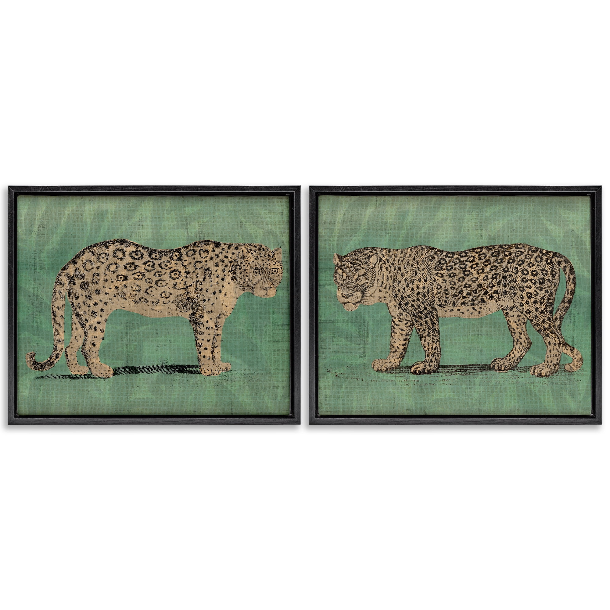 Stupell Industries Stunned Jaguar Hunting Animals Painting Black Floater Framed Canvas Art Print Wall Art, 21 x 17, Set of 2