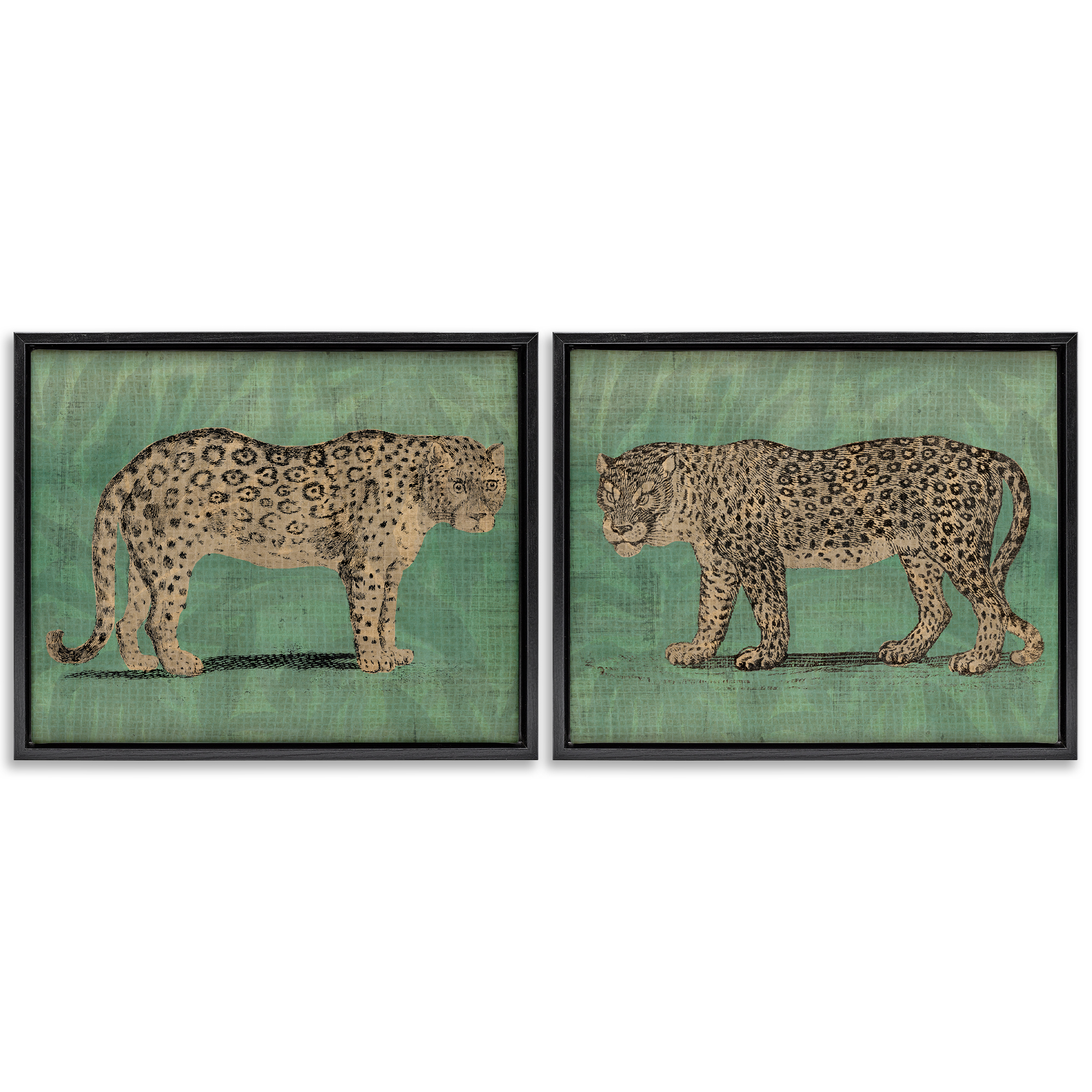 Stupell Industries Stunned Jaguar Hunting Animals Painting Black Floater Framed Canvas Art Print Wall Art, 31 x 25, Set of 2