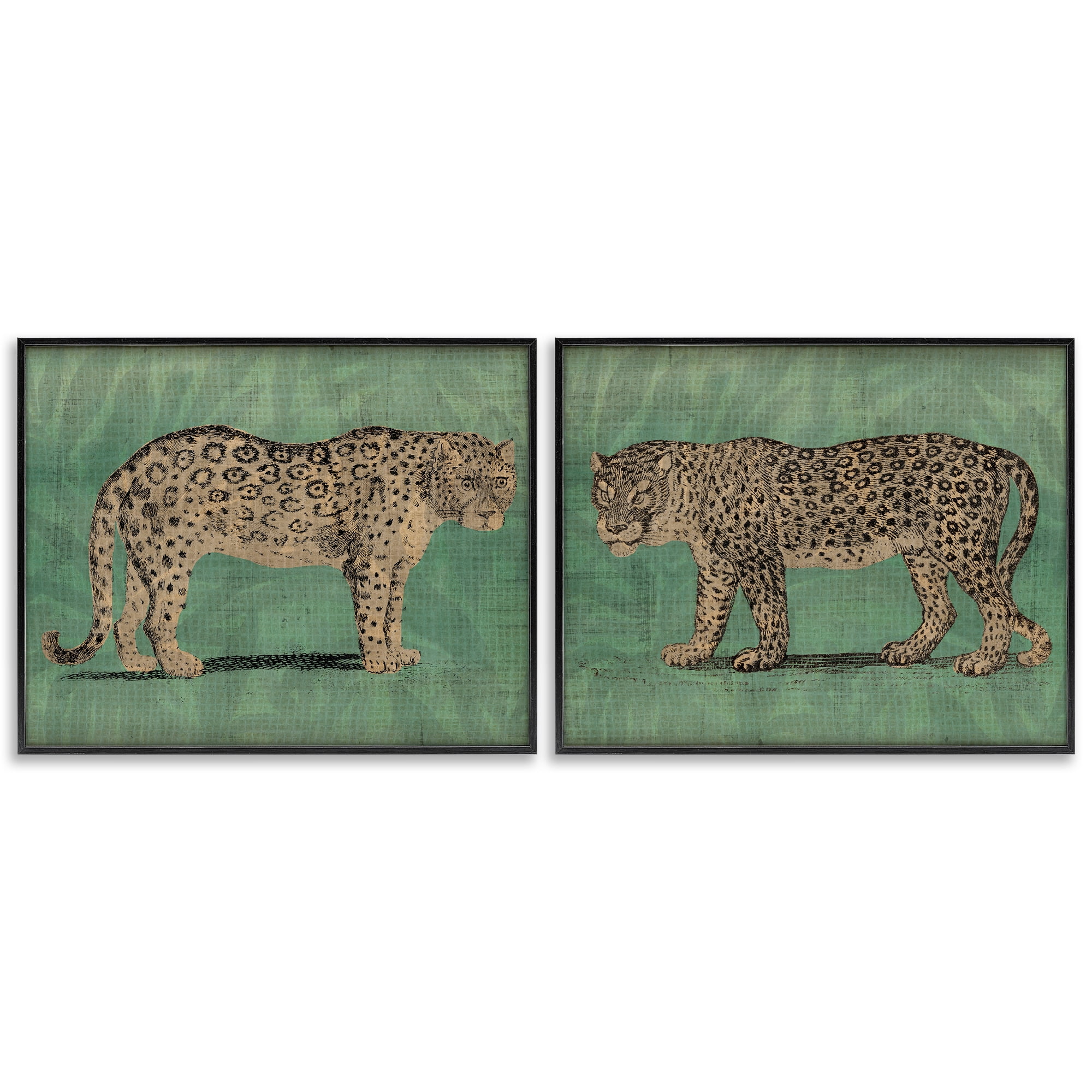 Stupell Industries Stunned Jaguar Hunting Animals Painting Black Framed Art Print Wall Art, 30 x 24, Set of 2