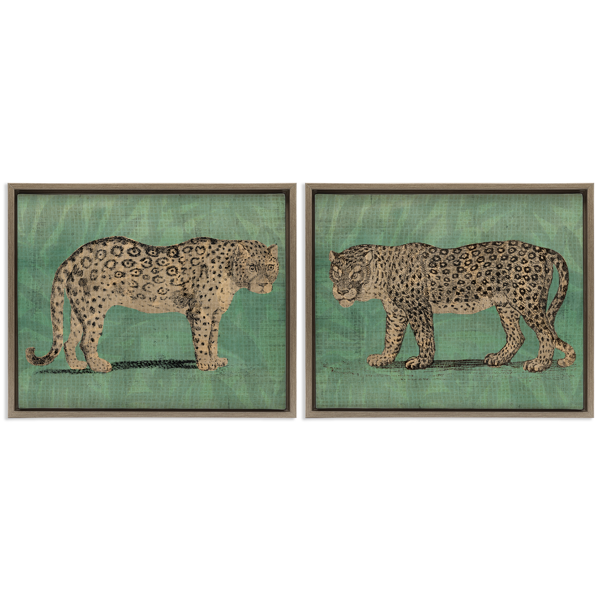 Stupell Industries Stunned Jaguar Hunting Animals Painting Brown Floater Framed Canvas Art Print Wall Art, 21 x 17, Set of 2
