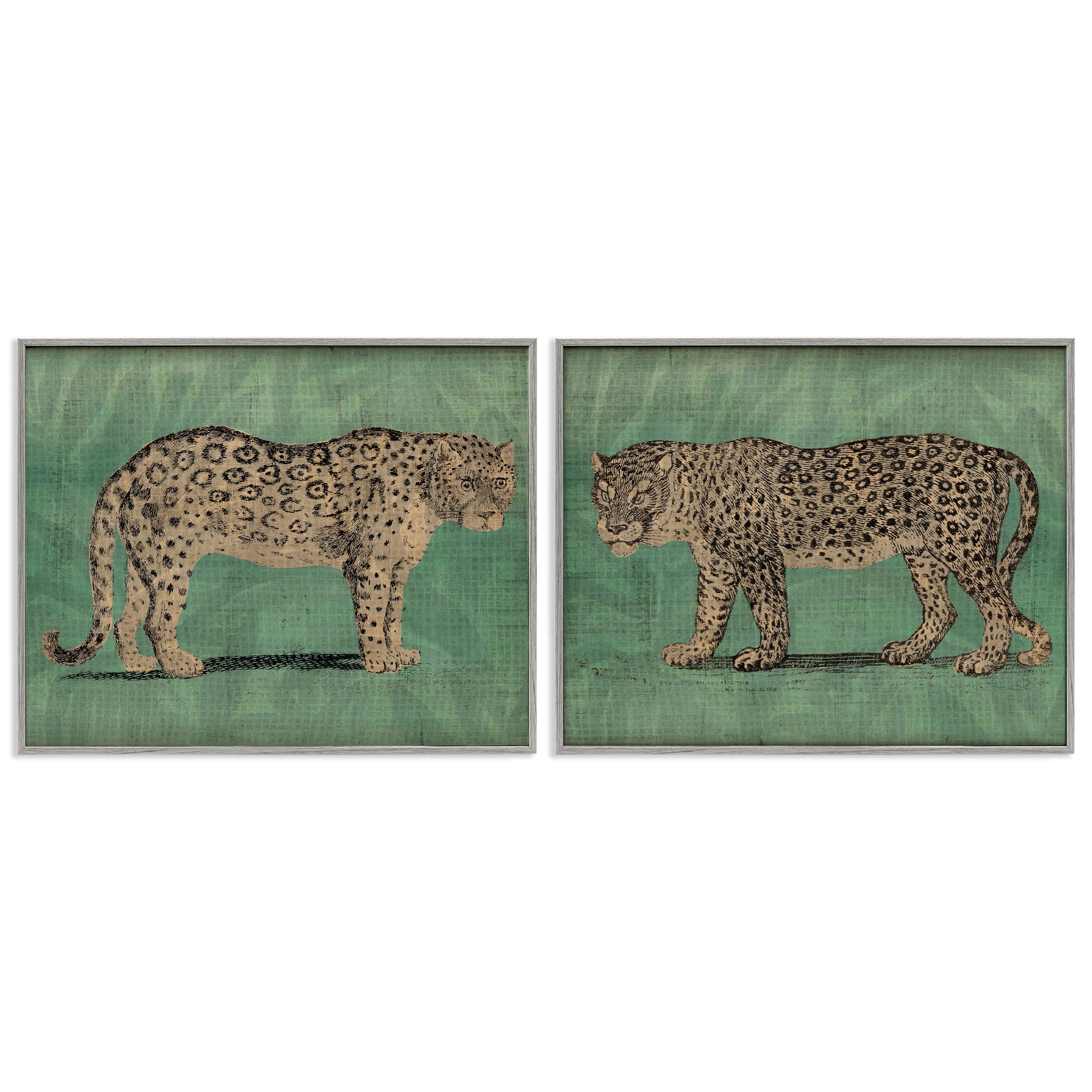 Stupell Industries Stunned Jaguar Hunting Animals Painting Gray Framed Art Print Wall Art, 20 x 16, Set of 2