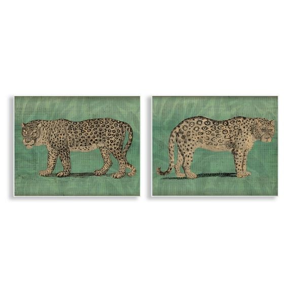 Stupell Industries Stunned Jaguar Hunting Animals Painting Unframed Art Print Wall Art, 14 x 11, Set of 2