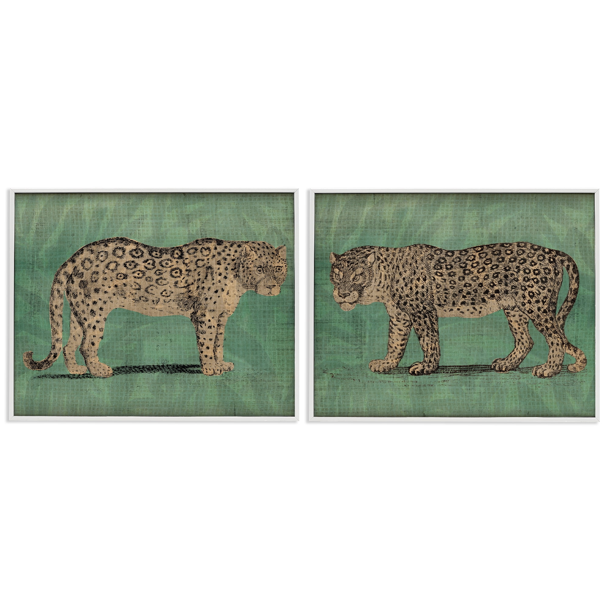 Stupell Industries Stunned Jaguar Hunting Animals Painting White Framed Art Print Wall Art, 30 x 24, Set of 2