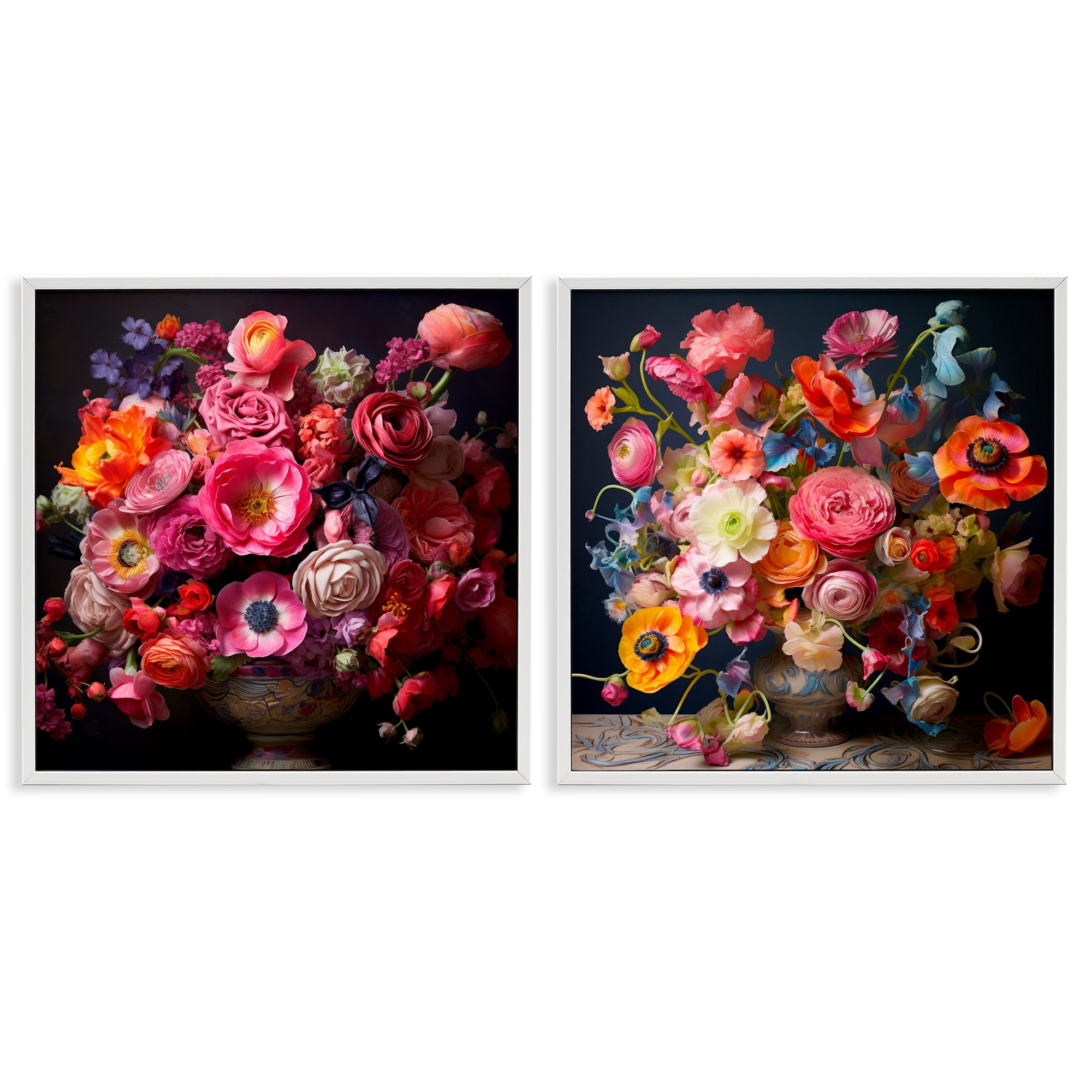Stupell Industries Stunning Still Life Floral Arrangement Plants & Flowers Photography White Framed Art Print Wall Art, 12 x 12, Set of 2