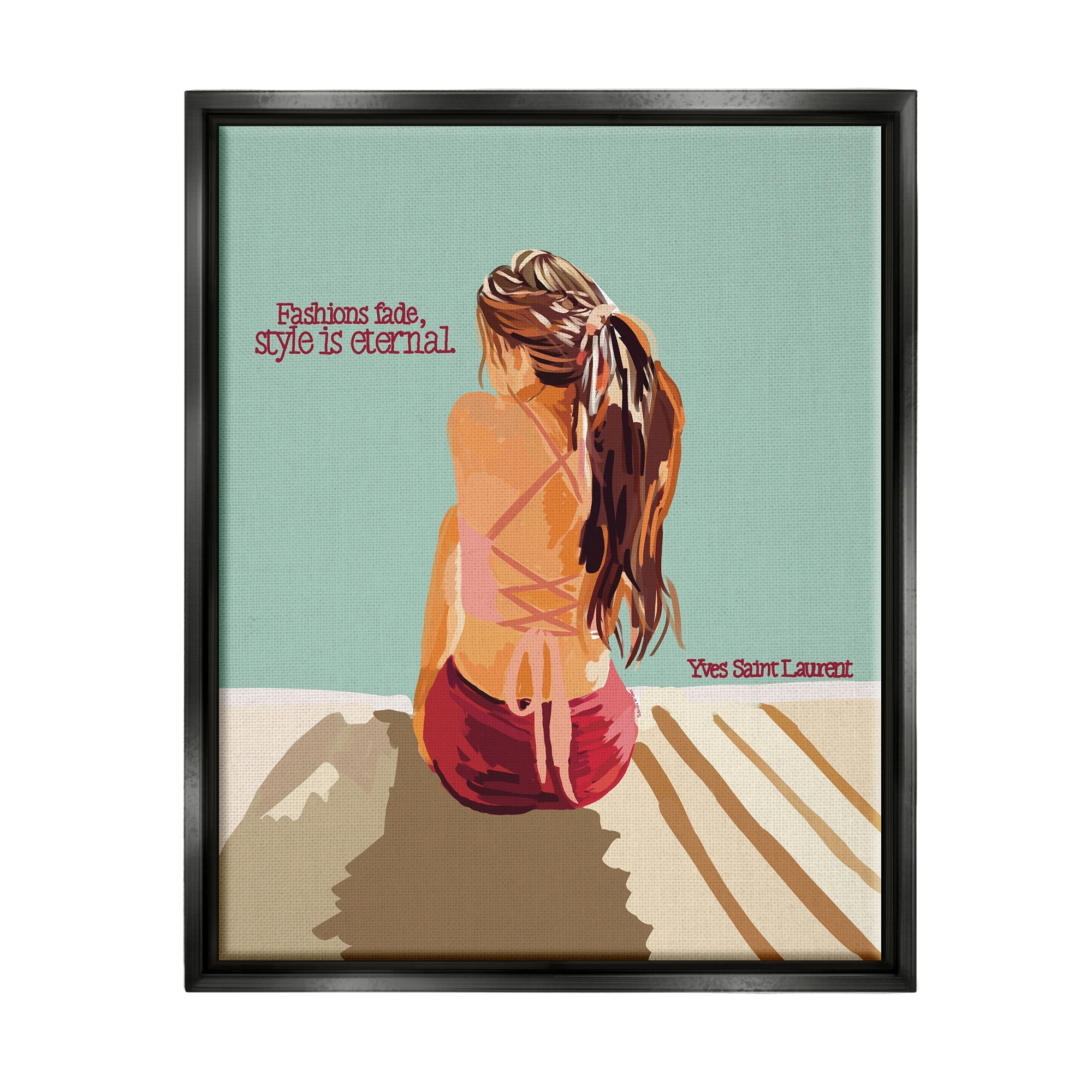 Stupell Industries Style is Eternal Motivating Fashion Quote Beach Woman Graphic Art Jet Black Floating Framed Canvas Print Wall Art, Design by Amelia Noyes