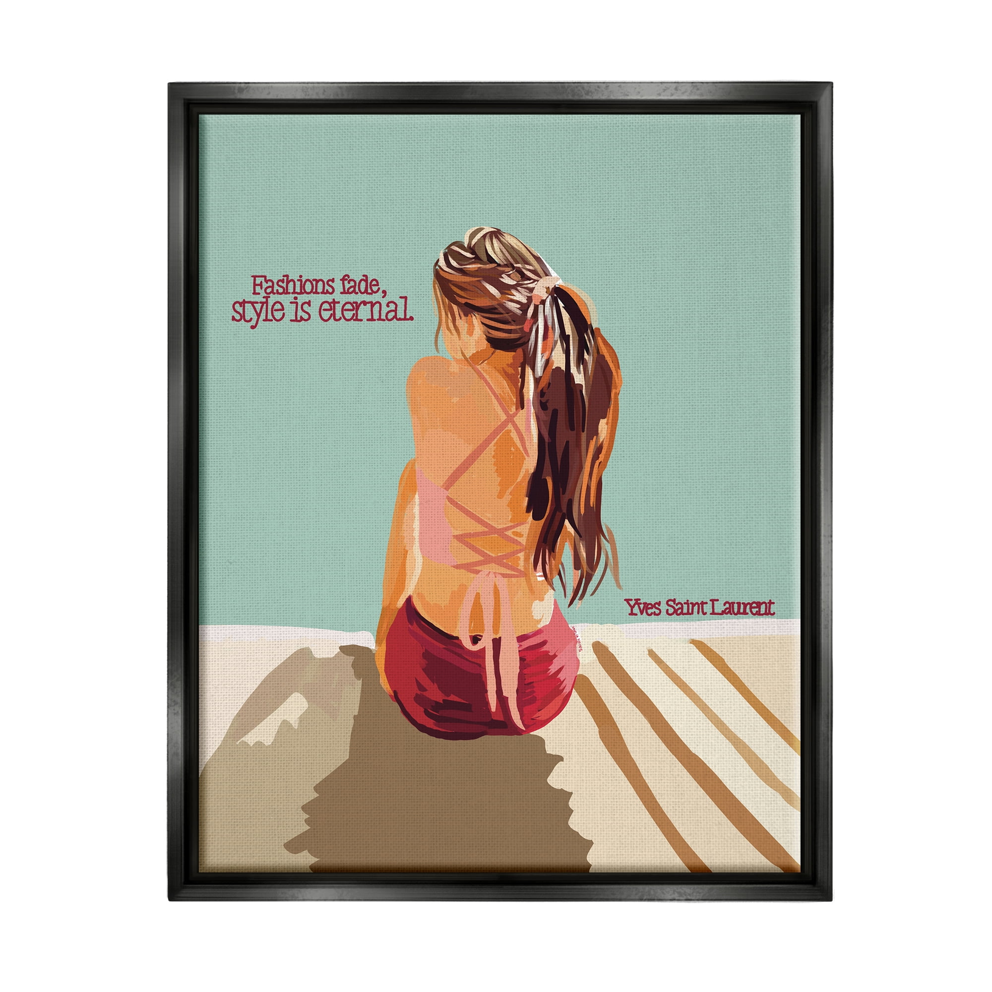 Stupell Industries Style is Eternal Motivating Fashion Quote Beach Woman Graphic Art Jet Black Floating Framed Canvas Print Wall Art, Design by Amelia Noyes