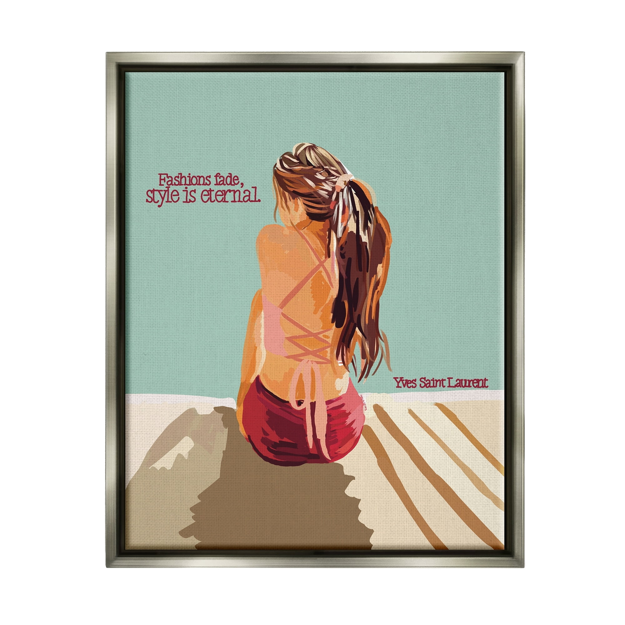 Stupell Industries Style is Eternal Motivating Fashion Quote Beach Woman Graphic Art Luster Gray Floating Framed Canvas Print Wall Art, Design by Amelia Noyes
