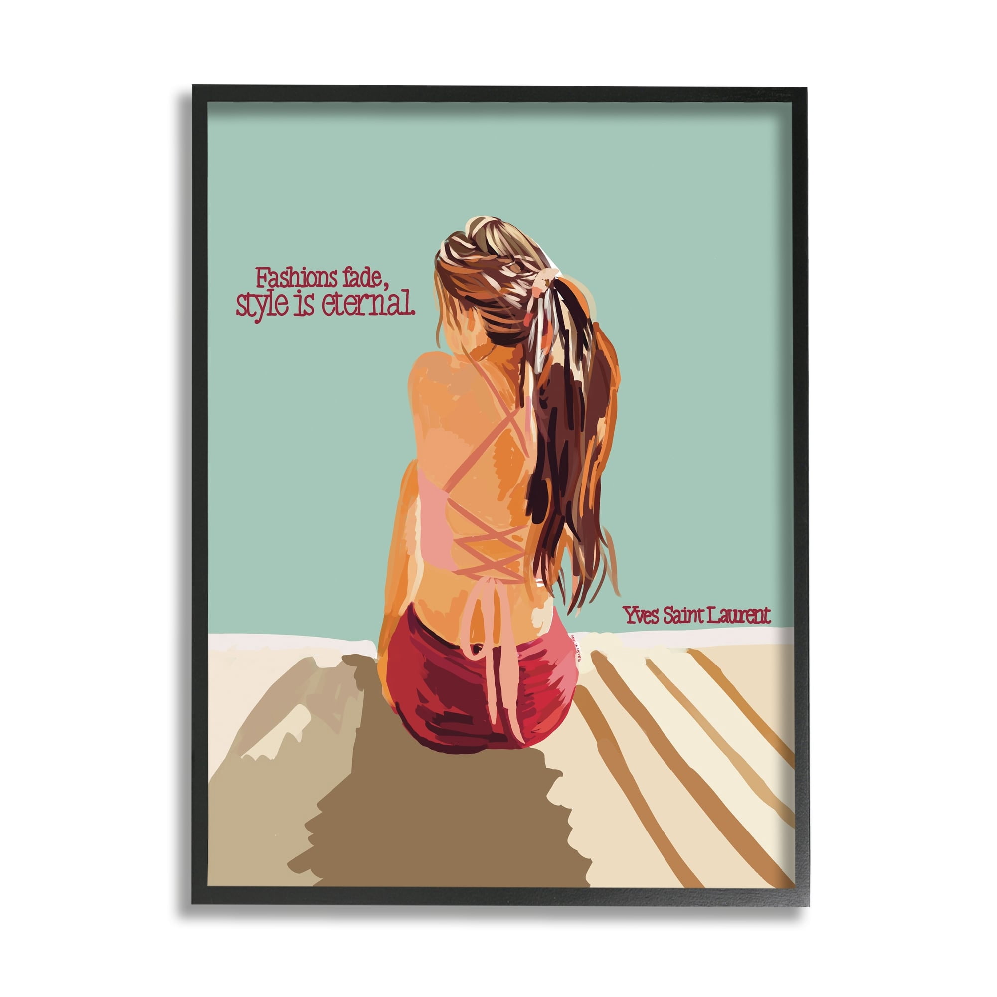 Stupell Industries Style is Eternal Motivating Fashion Quote Beach Woman Graphic Art Black Framed Art Print Wall Art, Design by Amelia Noyes