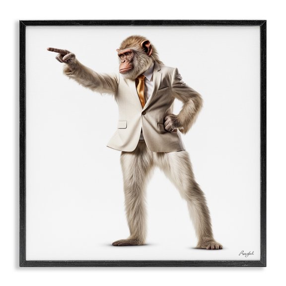 Stupell Industries Eclectic Stylish Ape in Suit Black Framed Giclee Art, 12 x 12, by Roozbeh