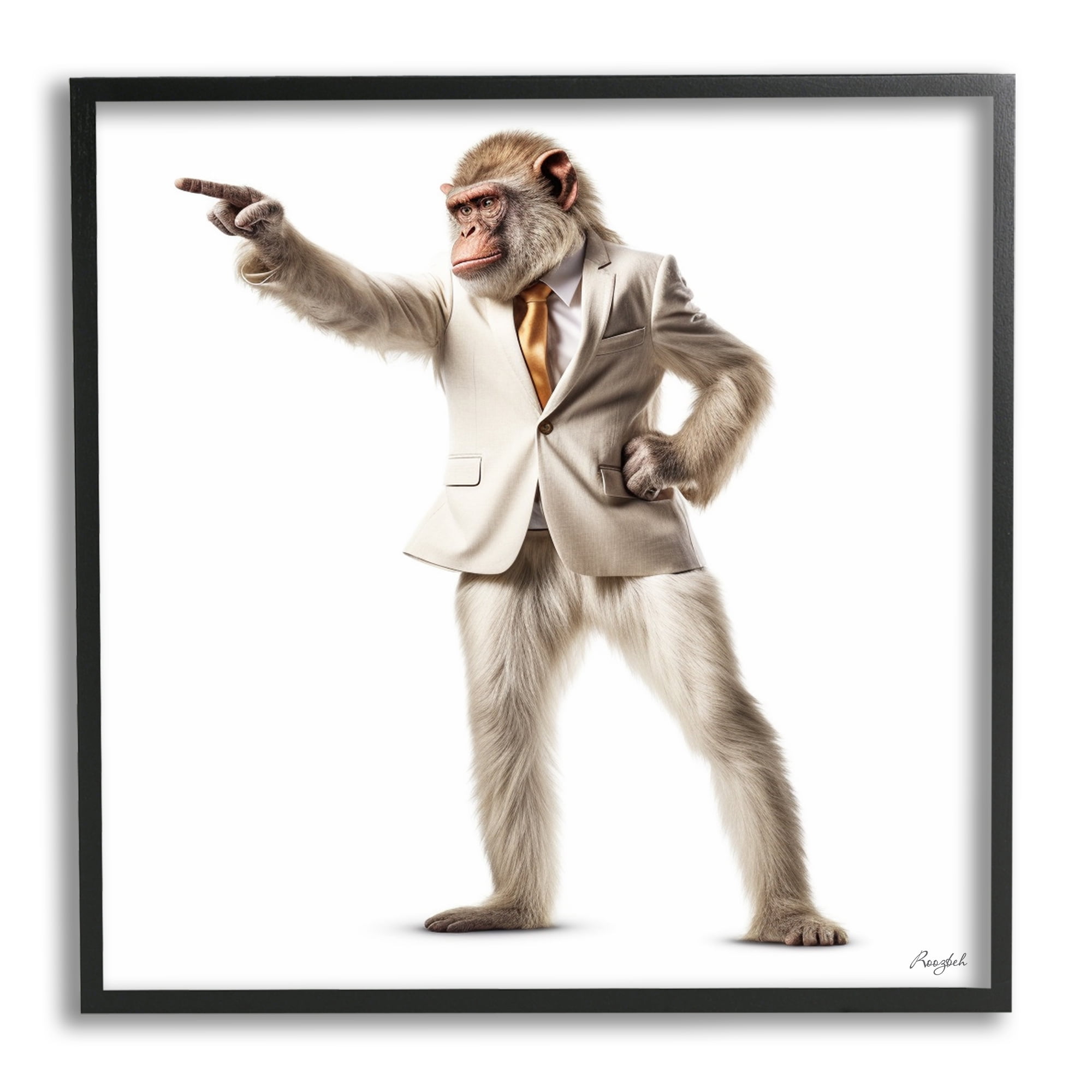 Stupell Industries Stylish Ape in Suit Animals & Insects Painting Black Framed Art Print Wall Art, 24 x 24