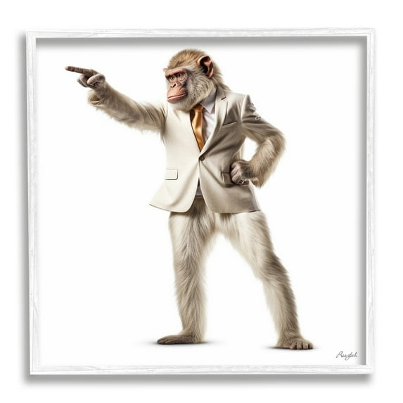 Stupell Industries Stylish Ape in Suit Animals & Insects Painting White Framed Art Print Wall Art, 17 x 17