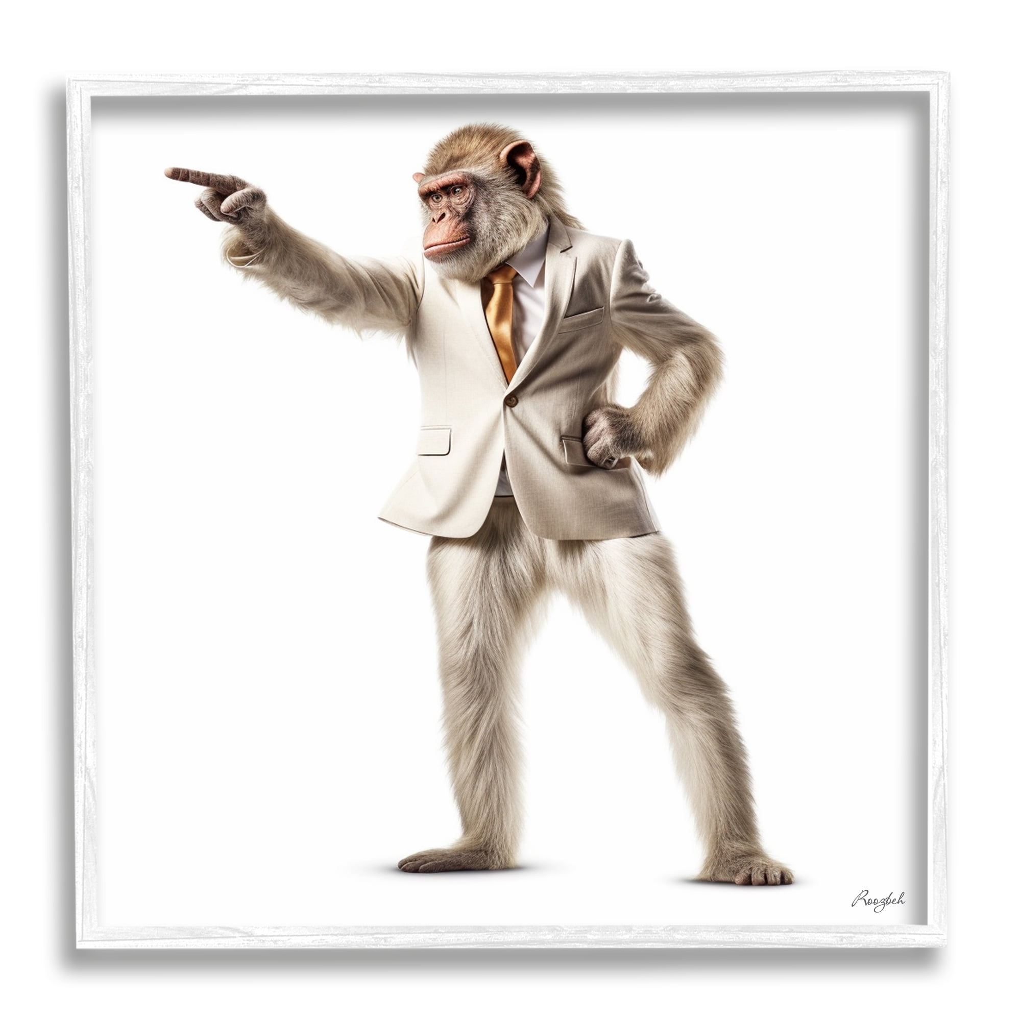 Stupell Industries Stylish Ape in Suit Animals & Insects Painting White Framed Art Print Wall Art, 24 x 24