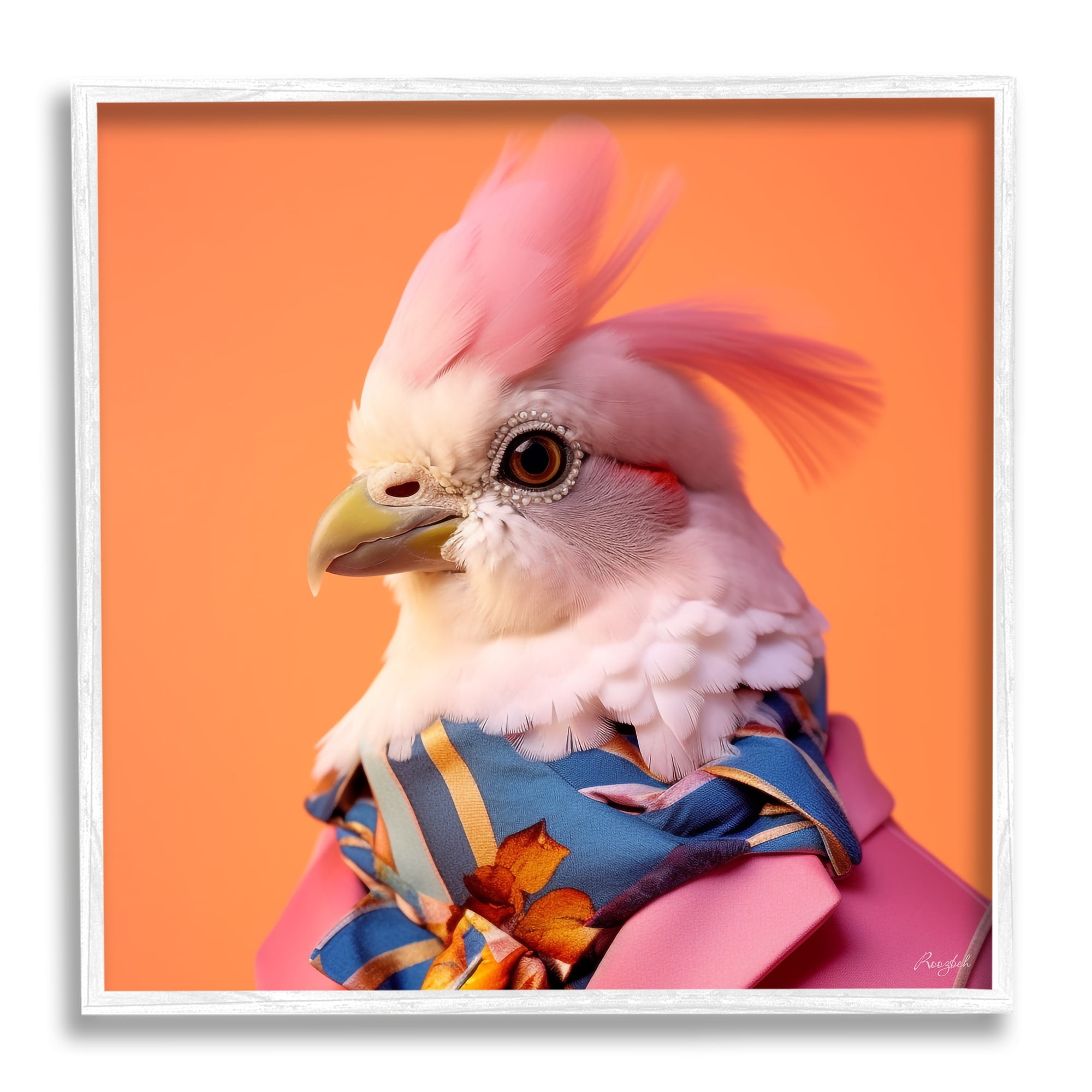 Stupell Industries Stylish Bird Portrait Animals & Insects Painting White Framed Art Print Wall Art, 12 x 12