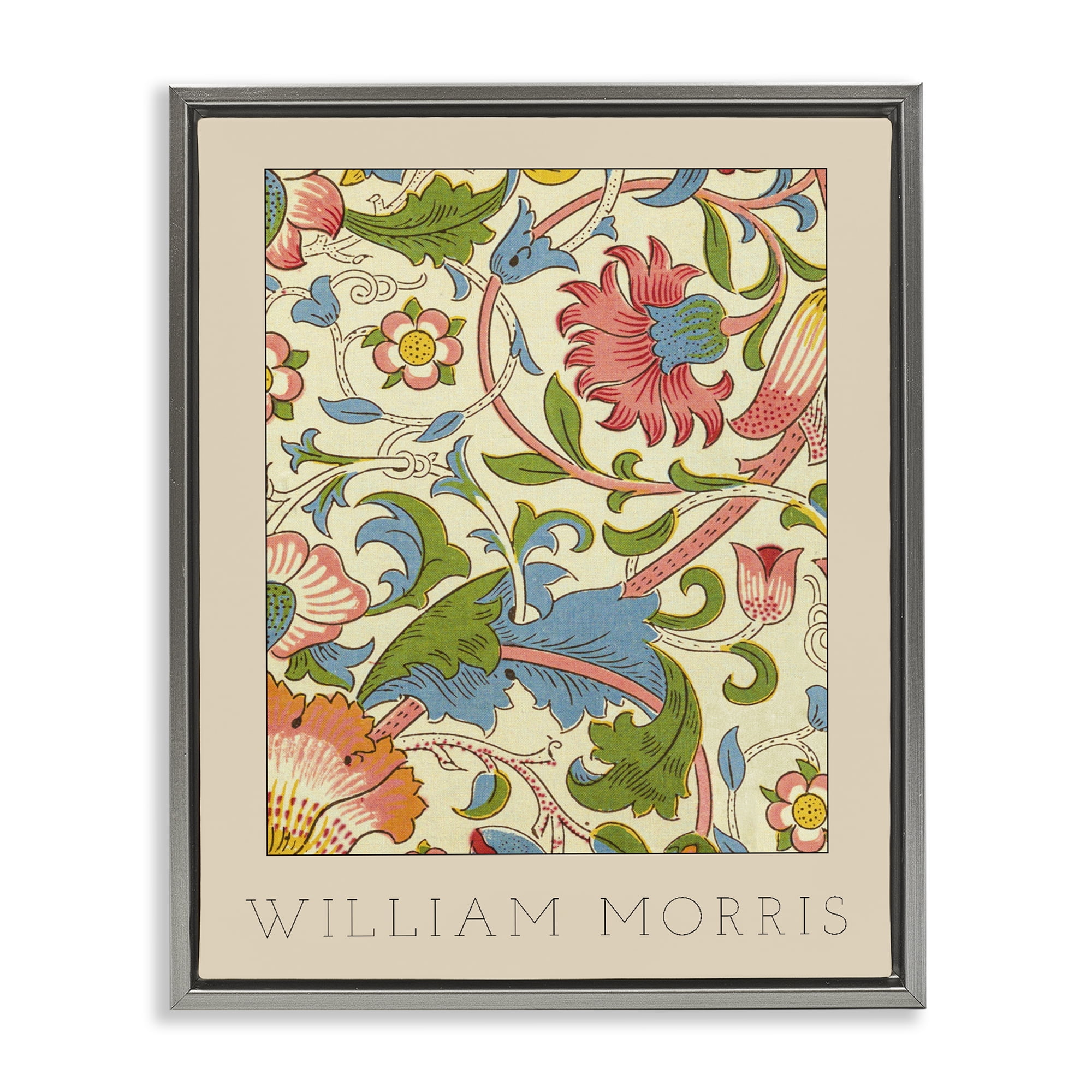 Stupell Industries Stylish Boho Classic Flowers Gray Framed Floater Canvas Wall Art, design by Lil' Rue