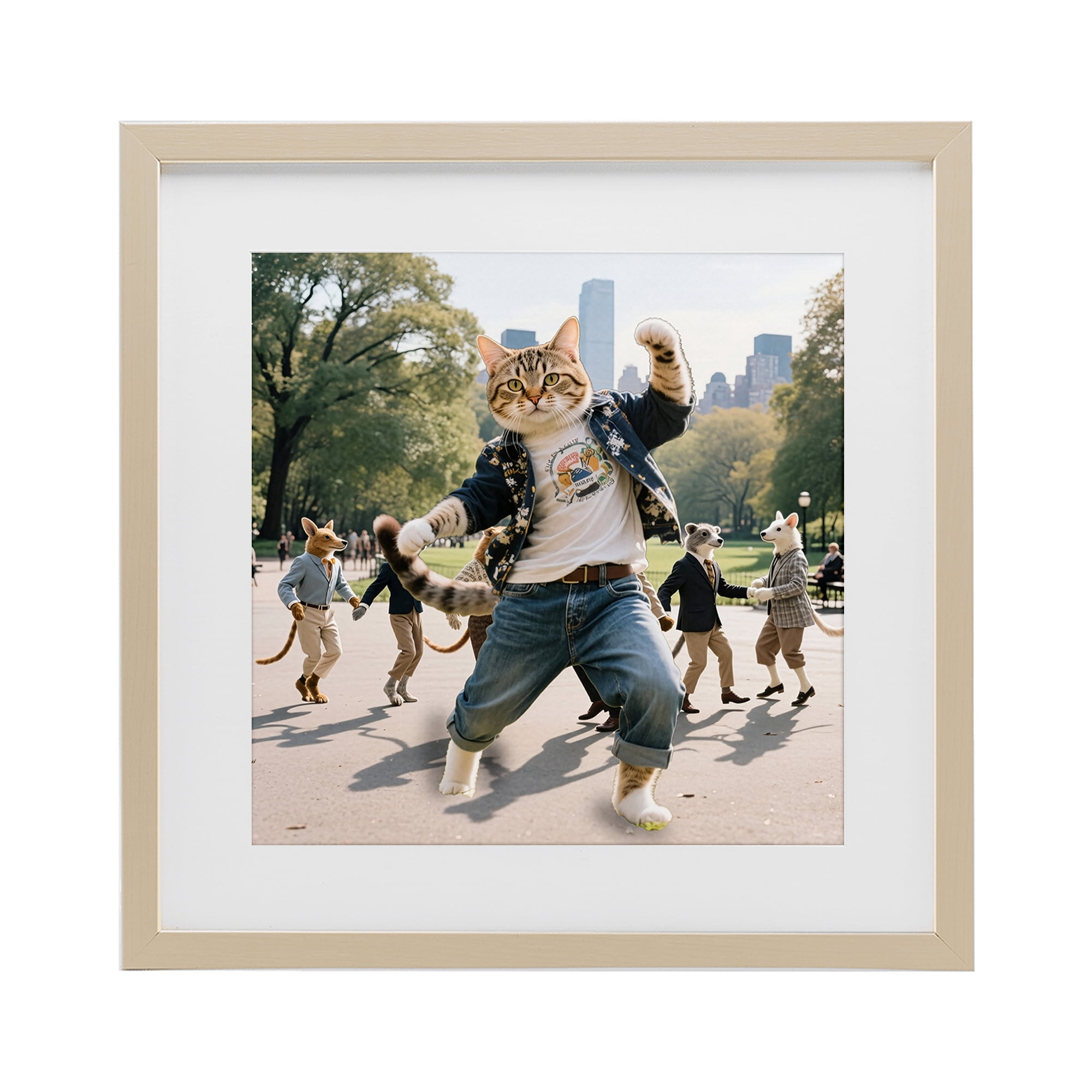 Stupell Industries Stylish Cat Dancing in Park Birch Framed Print Under Glass, design by CAD Designs