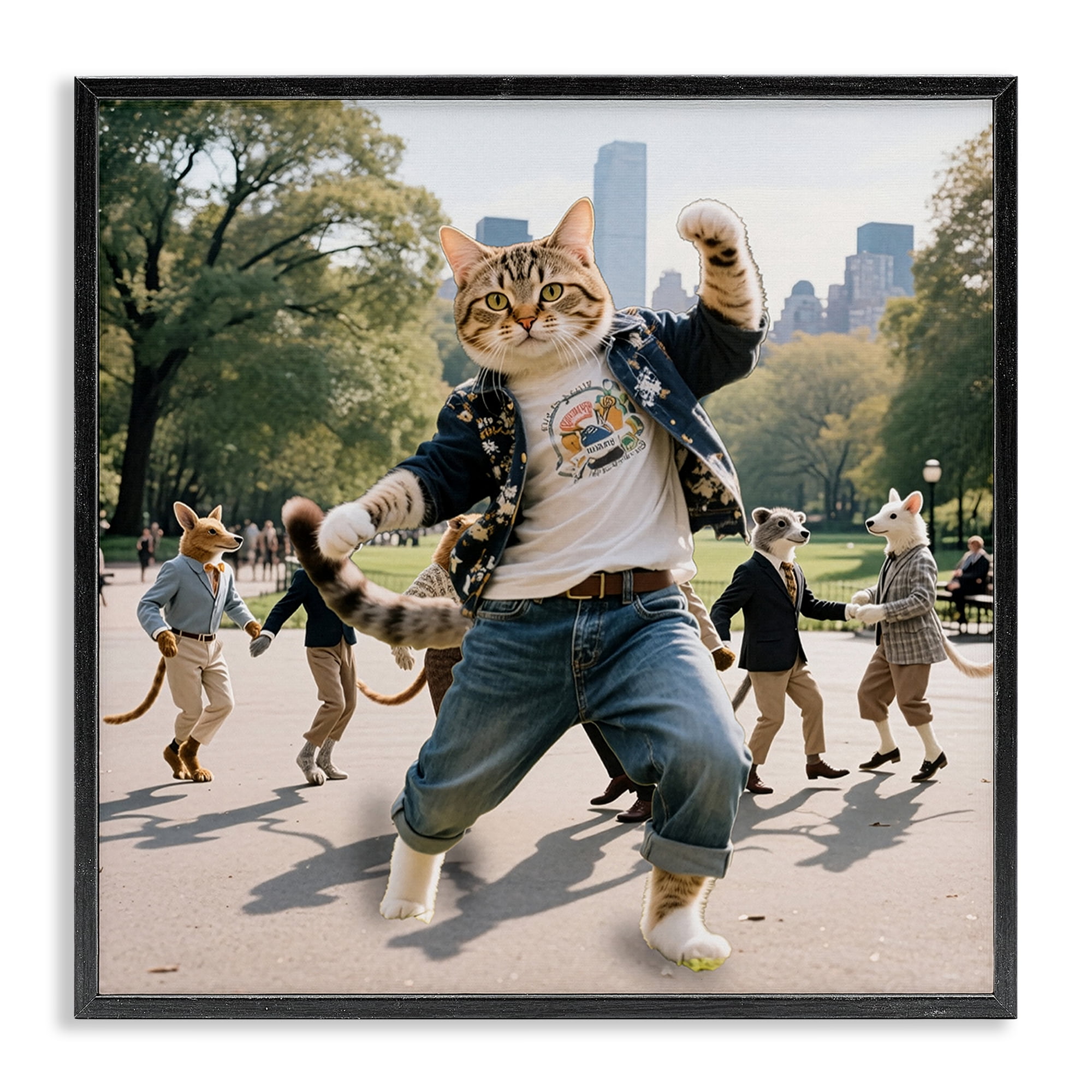 Stupell Industries Stylish Cat Dancing in Park Black Framed Giclee Art, design by CAD Designs