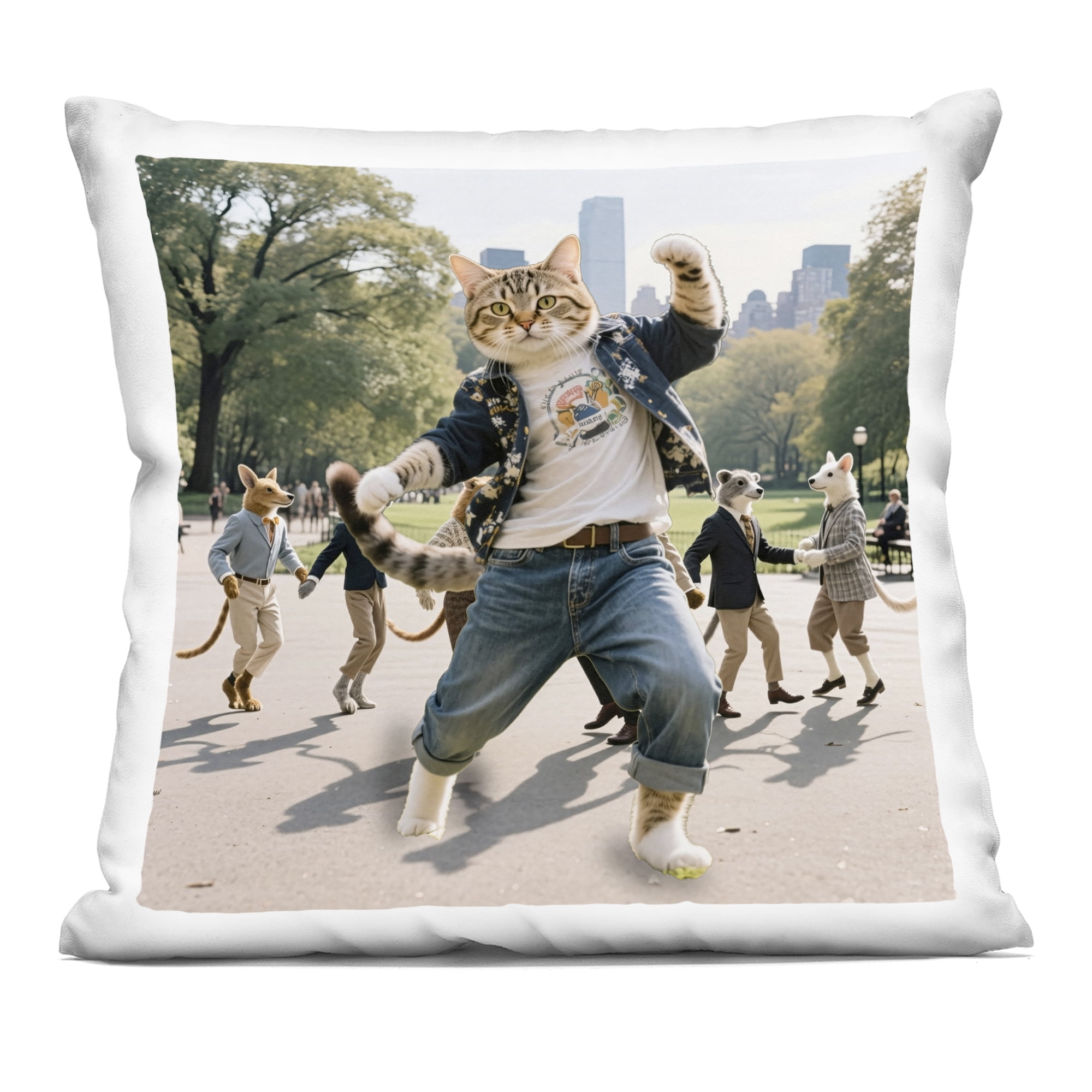 Stupell Industries Stylish Cat Dancing in Park Decorative Printed Throw Pillow, design by CAD Designs, 18 x 7 x 18