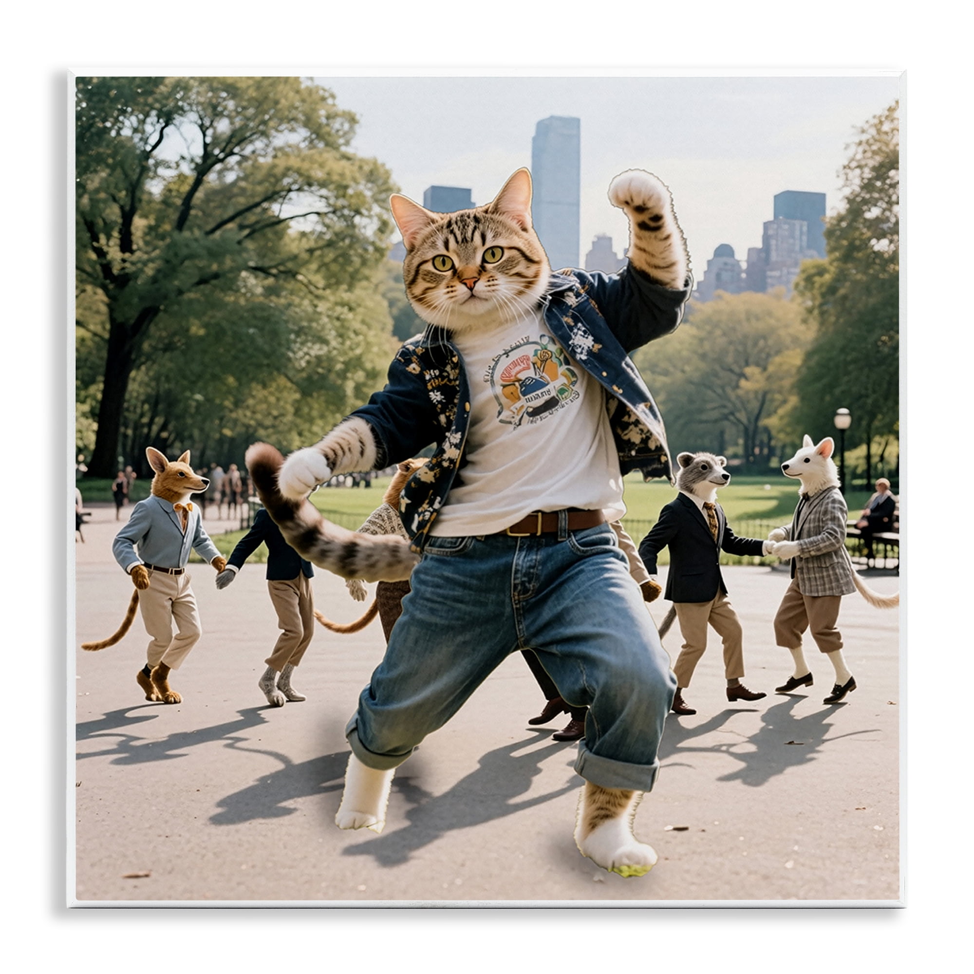 Stupell Industries Stylish Cat Dancing in Park Wall Plaque Art, design by CAD Designs