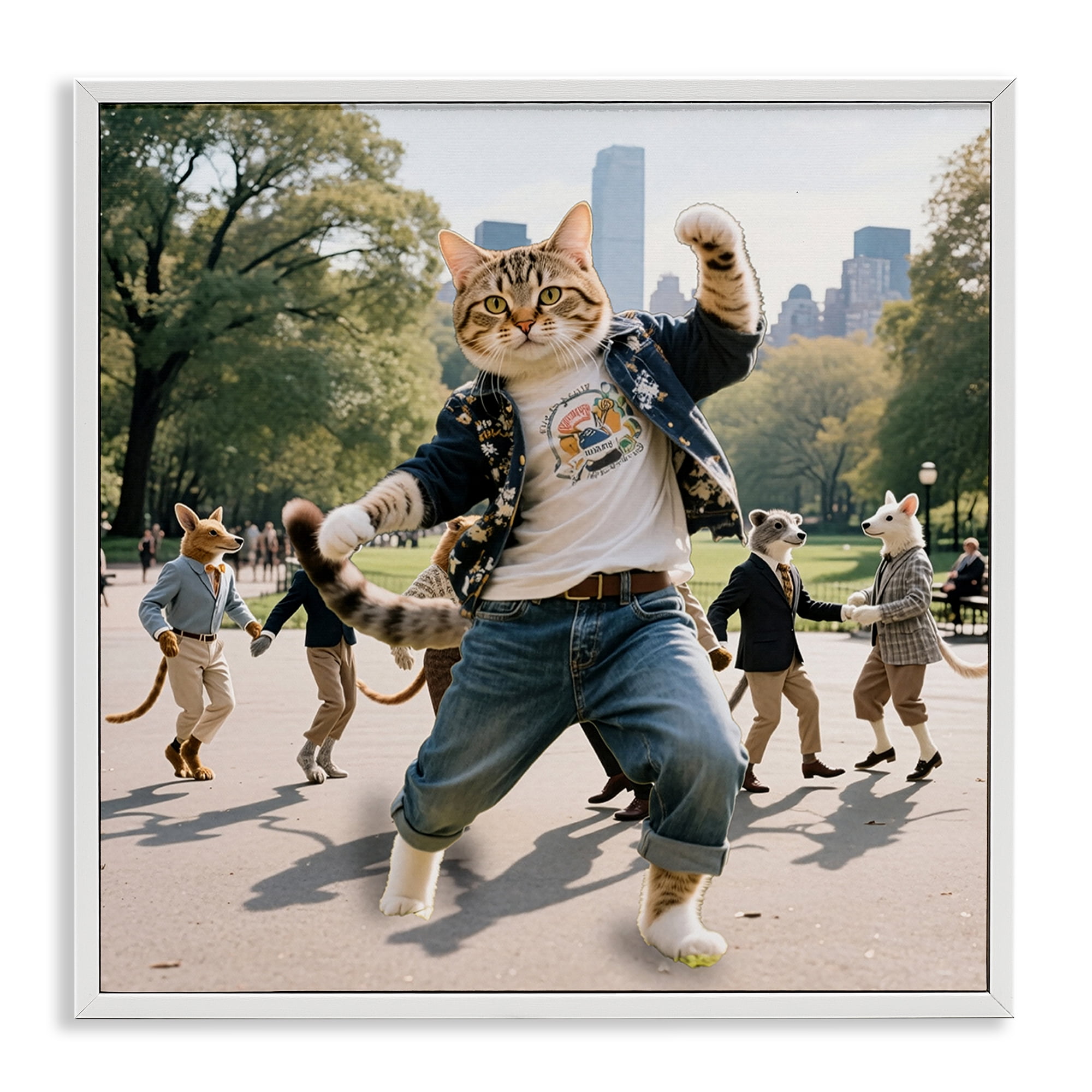 Stupell Industries Stylish Cat Dancing in Park White Framed Giclee Art, design by CAD Designs