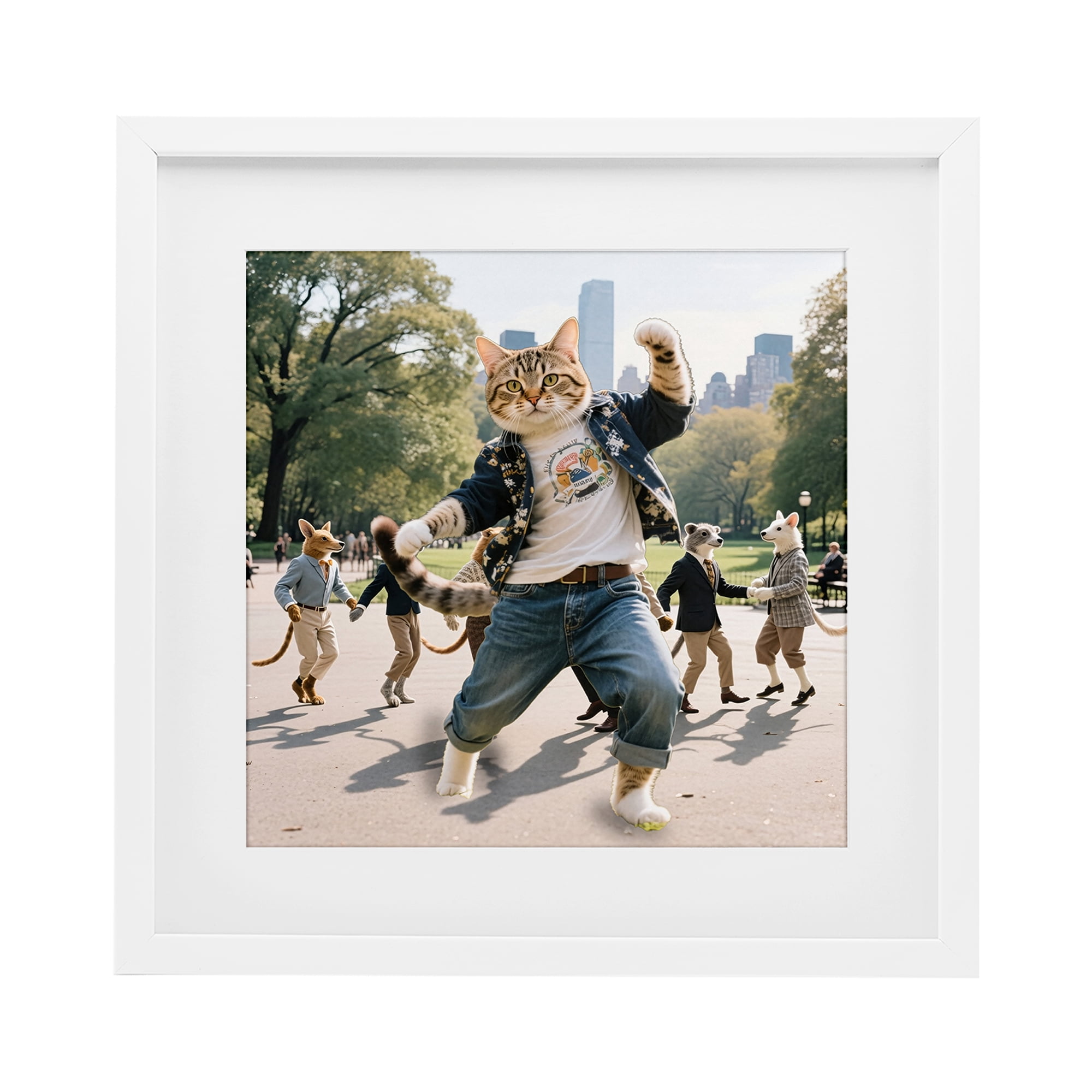 Stupell Industries Stylish Cat Dancing in Park White Framed Print Under Glass, design by CAD Designs