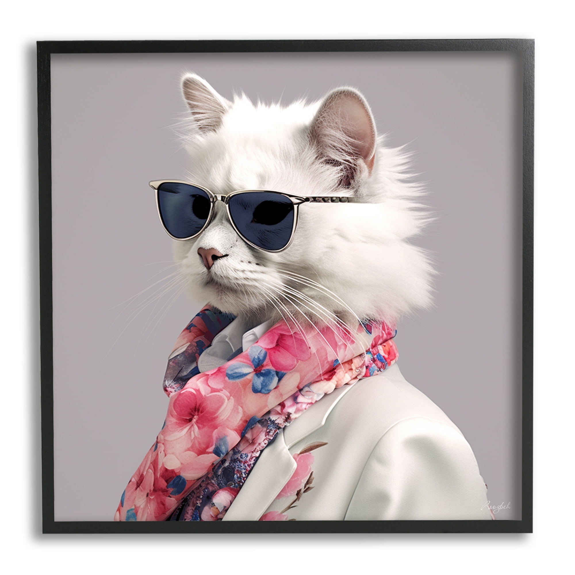 Stupell Industries Stylish Cat Fashion Animals & Insects Painting Black Framed Art Print Wall Art, 17 x 17