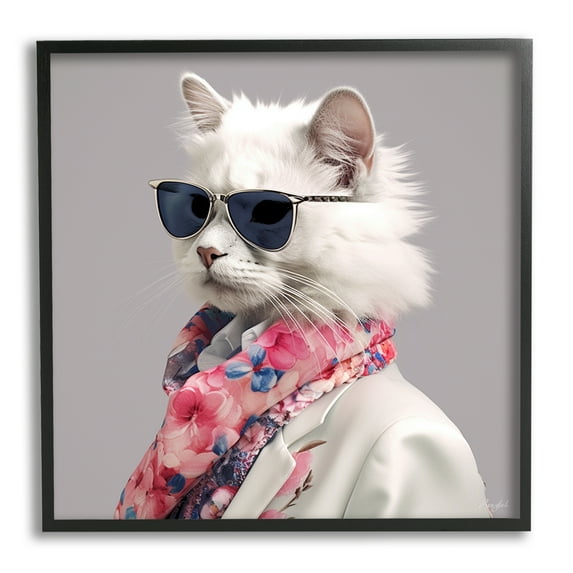 Stupell Industries Stylish Cat Fashion Animals & Insects Painting Black Framed Art Print Wall Art, 24 x 24