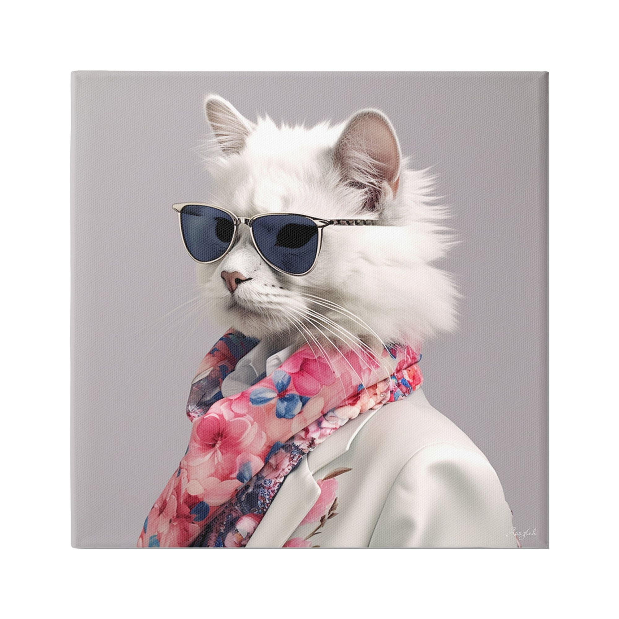 Stupell Industries Stylish Cat Fashion Animals & Insects Painting Gallery Wrapped Canvas Art Print Wall Art, 30 x 30