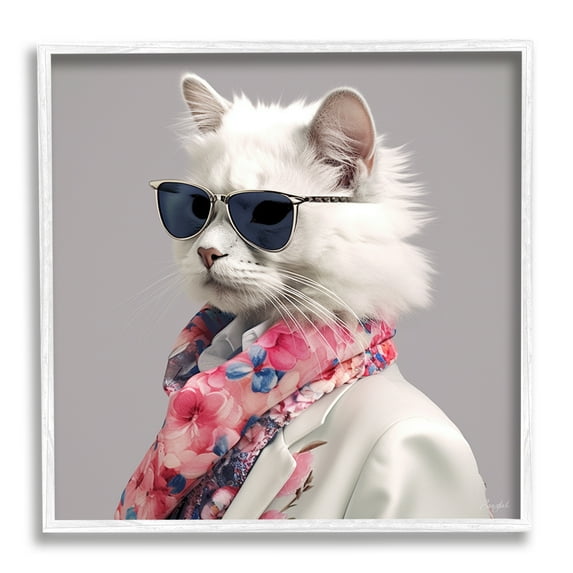 Stupell Industries Stylish Cat Fashion Animals & Insects Painting White Framed Art Print Wall Art, 12 x 12
