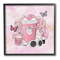 Stupell Industries Stylish Coffee & Flowers Food & Beverage Painting Black Framed Art Print Wall Art, 12 x 12