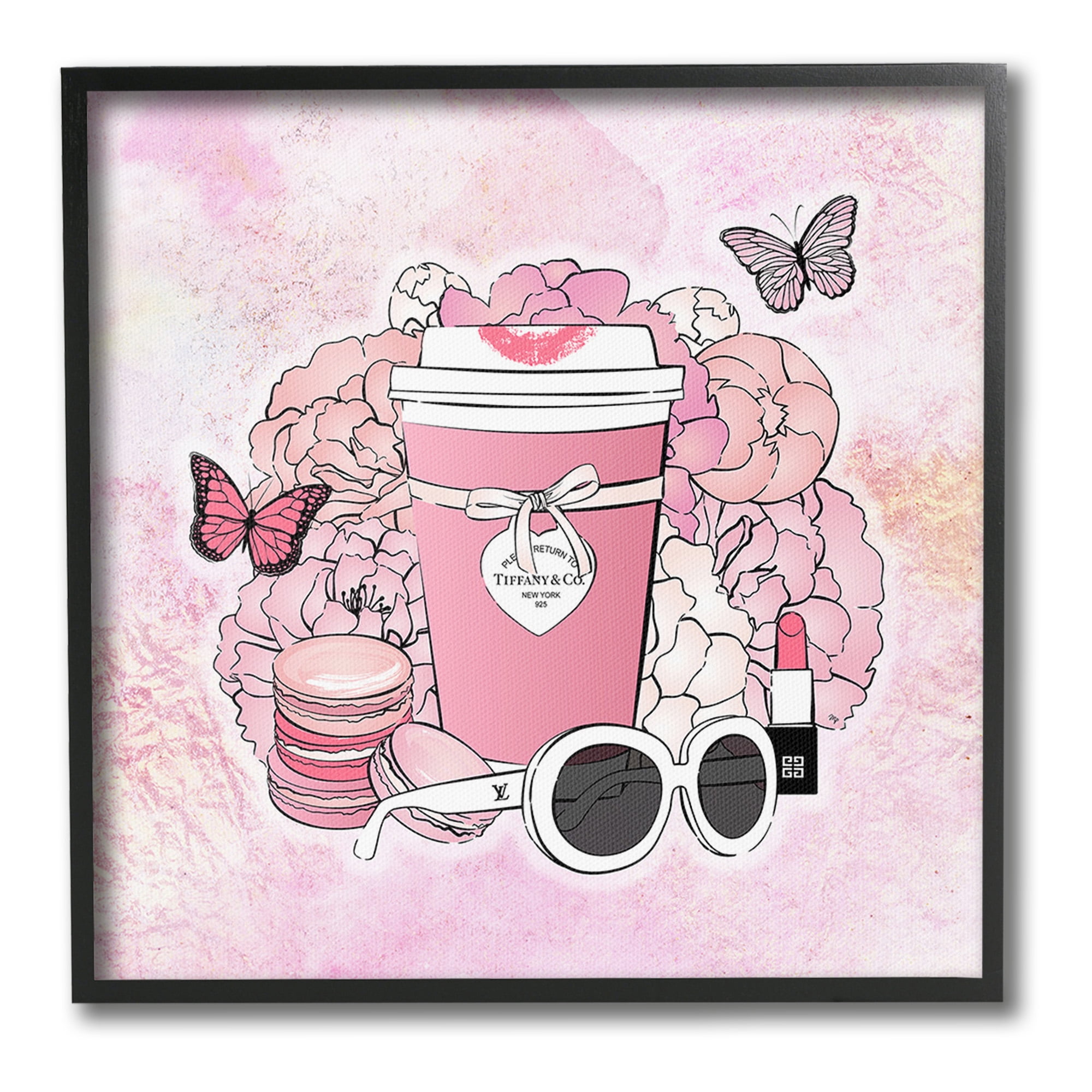 Stupell Industries Stylish Coffee & Flowers Food & Beverage Painting Black Framed Art Print Wall Art, 24 x 24