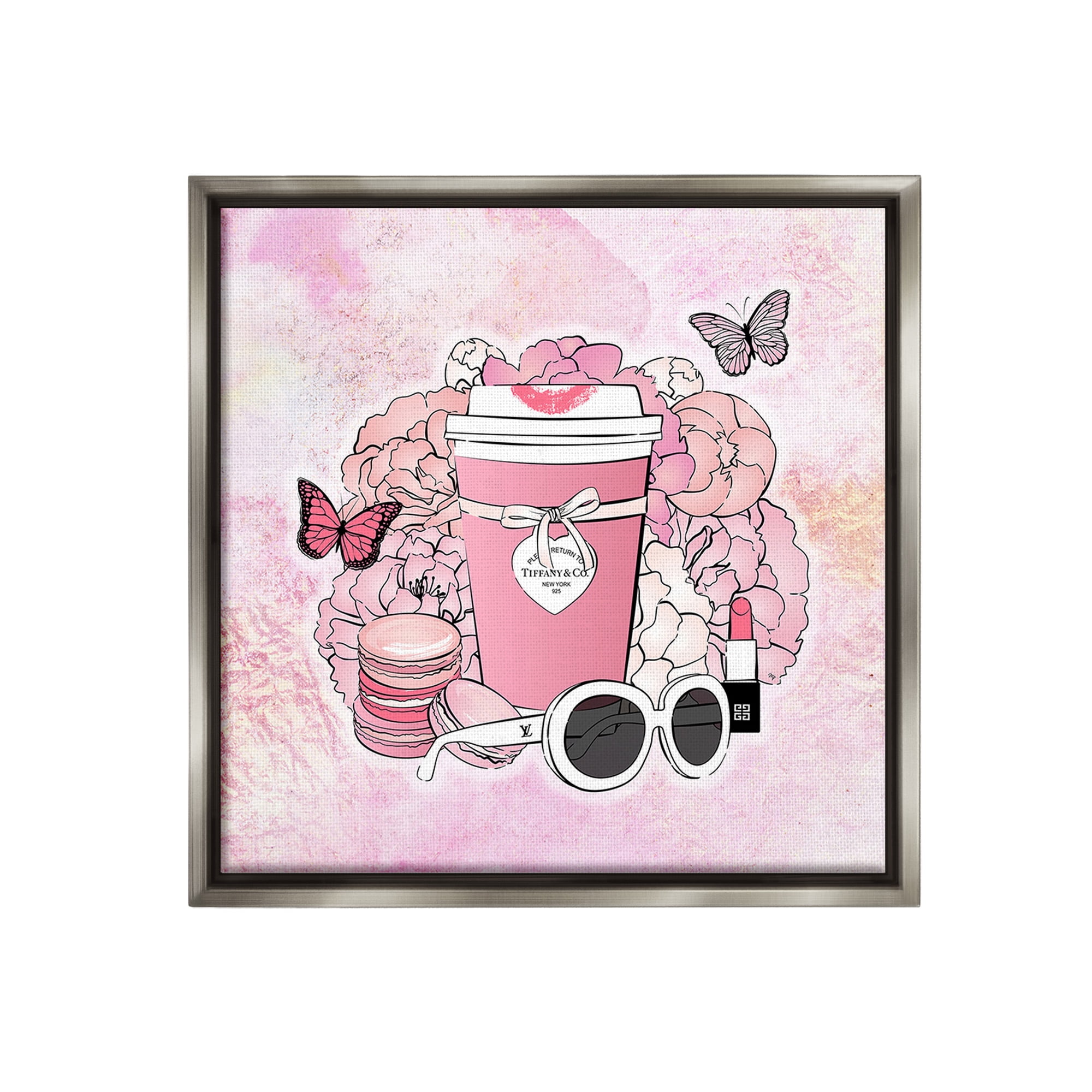 Stupell Industries Stylish Coffee & Flowers Food & Beverage Painting Gray Floater Framed Canvas Art Print Wall Art, 25 x 25