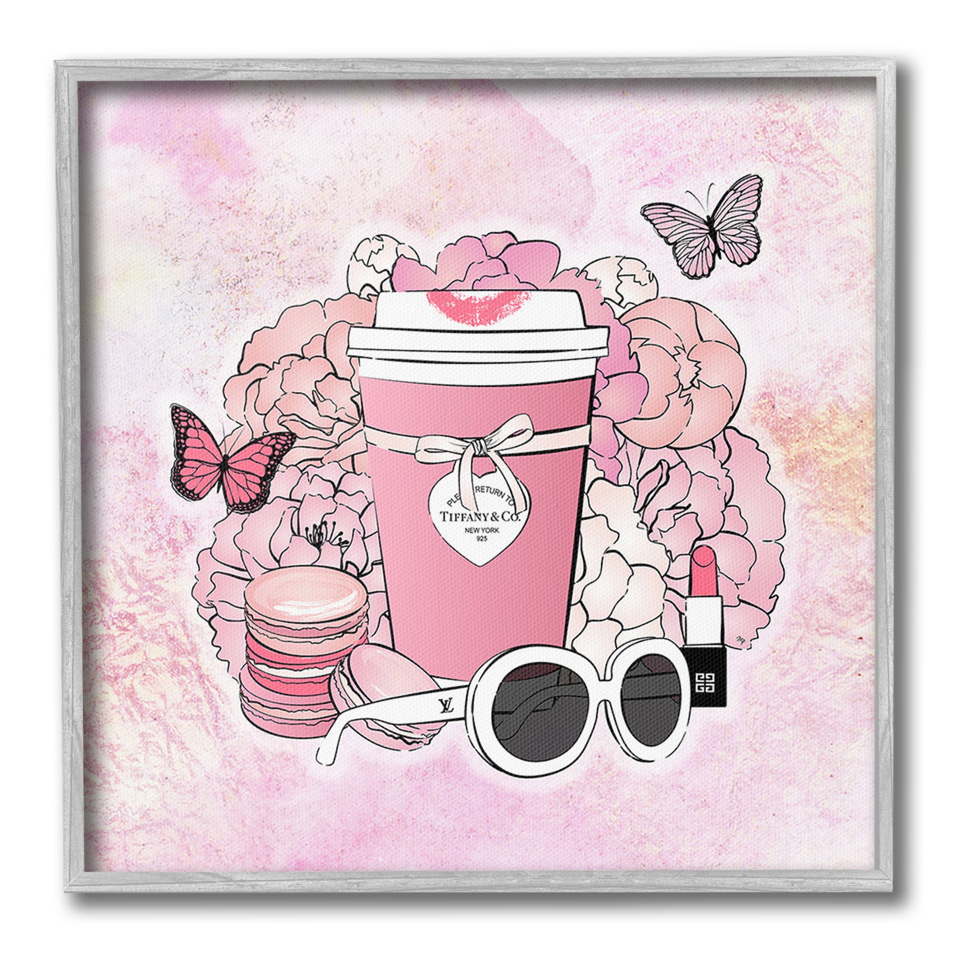 Stupell Industries Stylish Coffee & Flowers Food & Beverage Painting Gray Framed Art Print Wall Art, 12 x 12