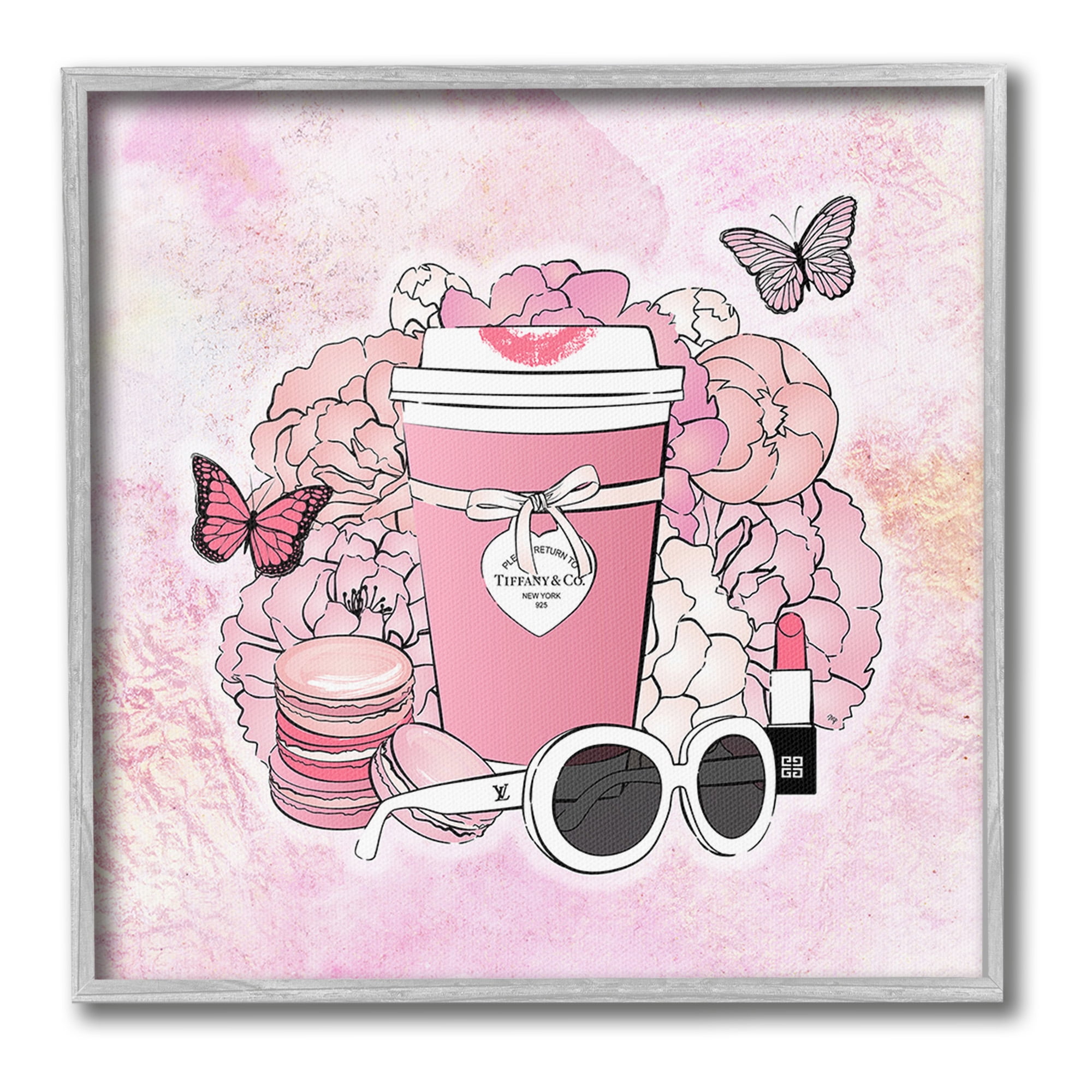 Stupell Industries Stylish Coffee & Flowers Food & Beverage Painting Gray Framed Art Print Wall Art, 24 x 24