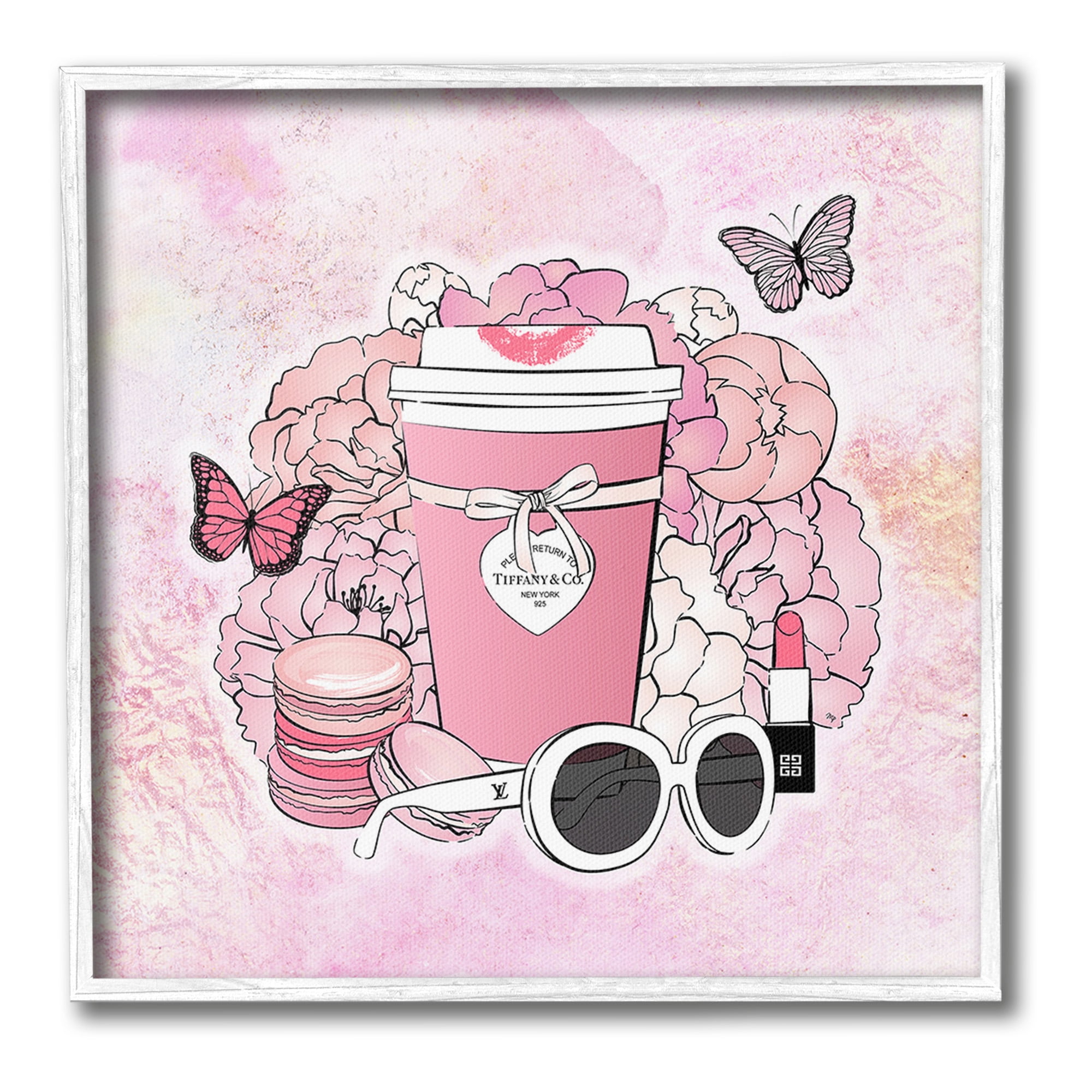 Stupell Industries Stylish Coffee & Flowers Food & Beverage Painting White Framed Art Print Wall Art, 17 x 17
