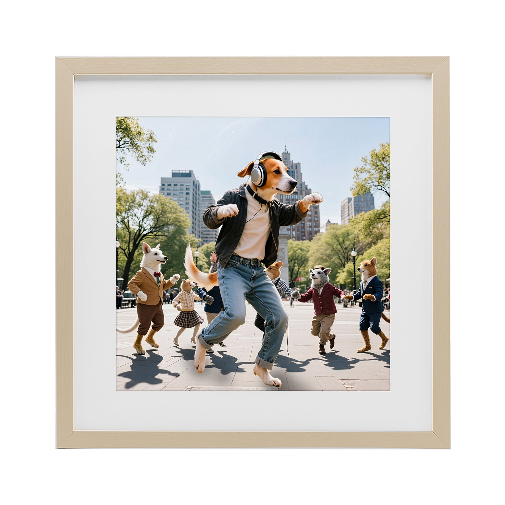 Stupell Industries Stylish Dog Dancing in Park Birch Framed Print Under Glass, design by CAD Designs