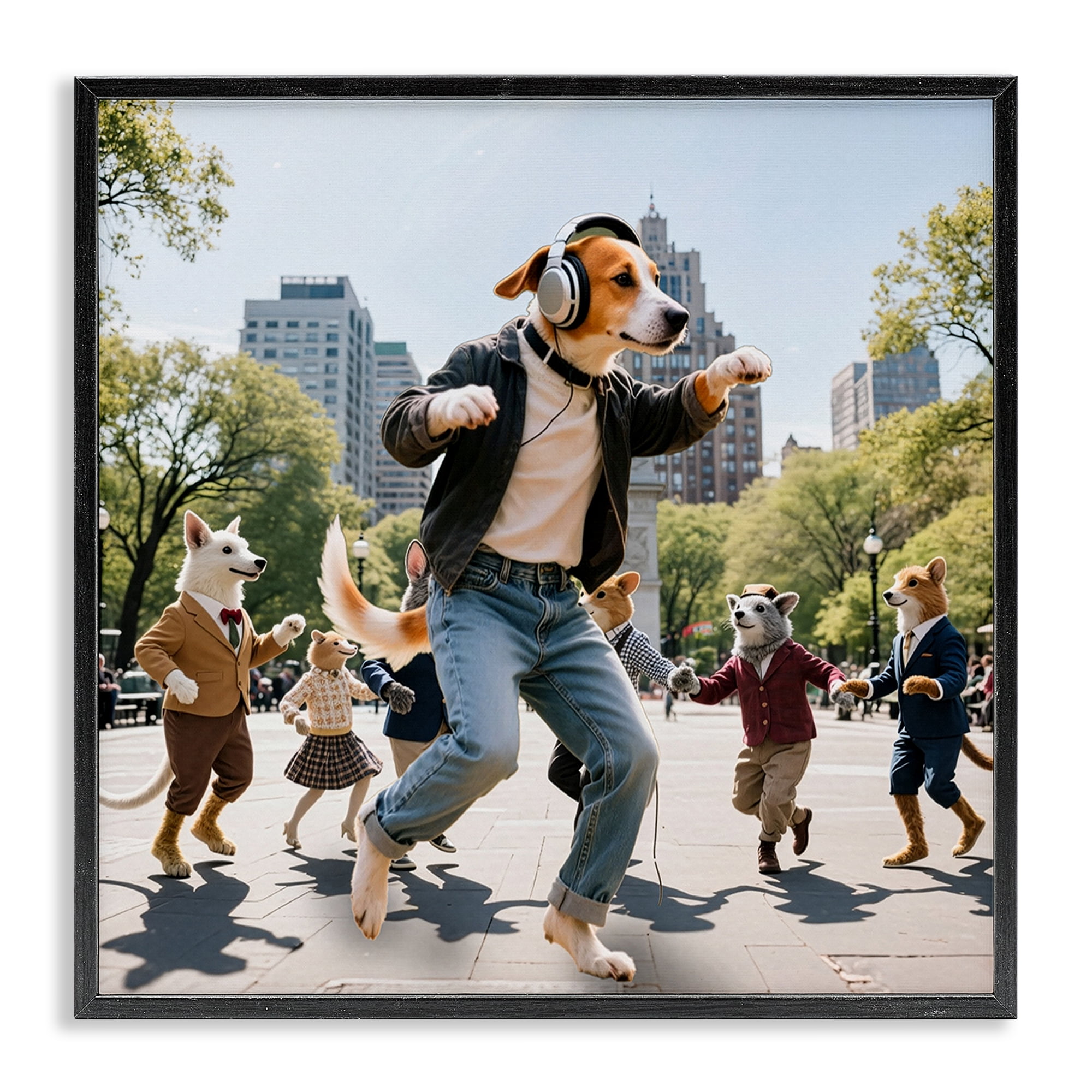 Stupell Industries Stylish Dog Dancing in Park Black Framed Giclee Art, design by CAD Designs