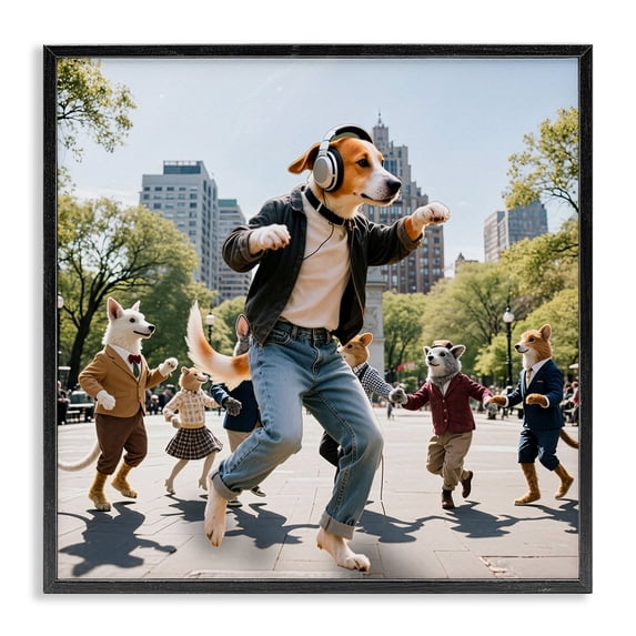 Stupell Industries Traditional Stylish Dog Dancing in Park Black Framed Giclee Art, 12 x 12, by CAD Designs